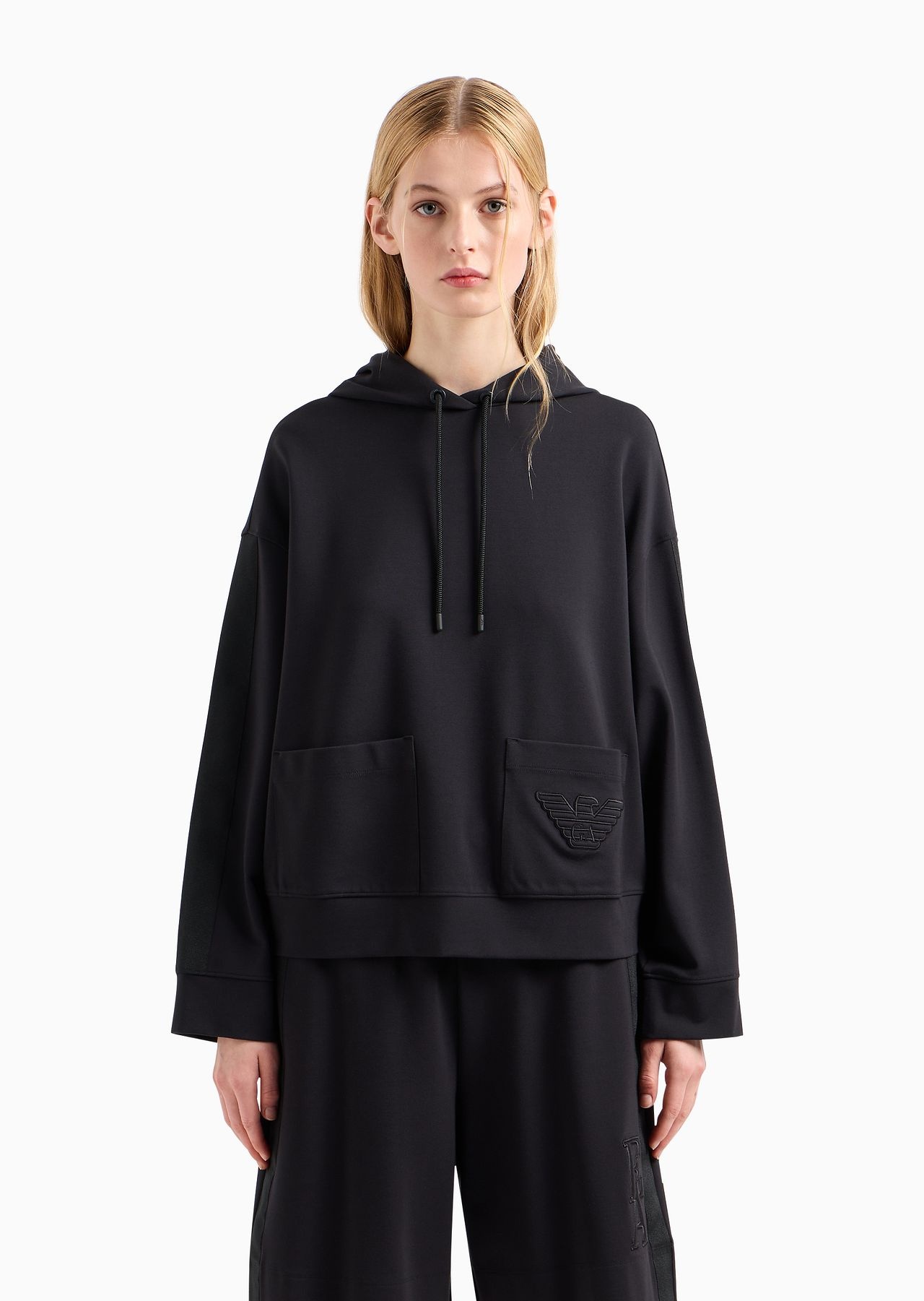 Hooded sweatshirt in Milano-stitch fabric with logo tape - 2
