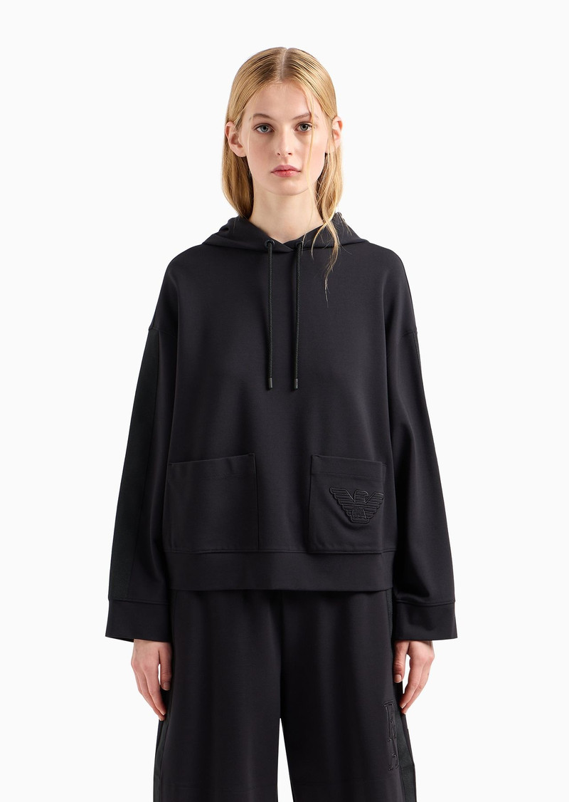 Hooded sweatshirt in Milano-stitch fabric with logo tape 2