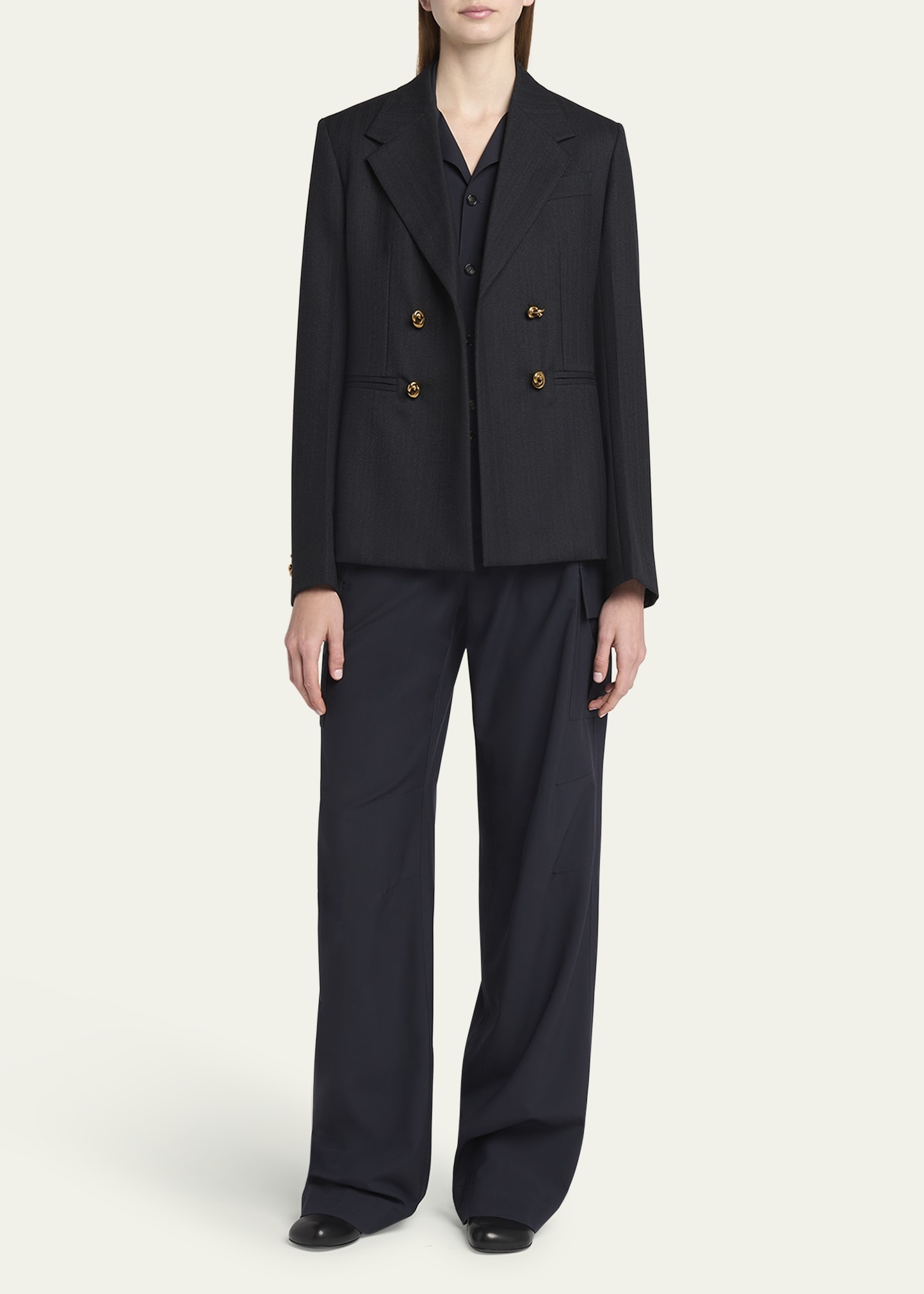 Subtle Stripe Knot Button Wool Jacket - 2