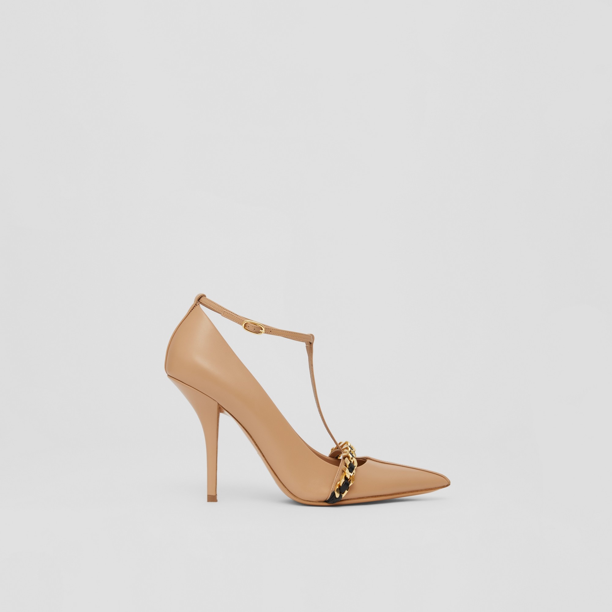 Chain Trim Leather Point-toe Pumps - 1