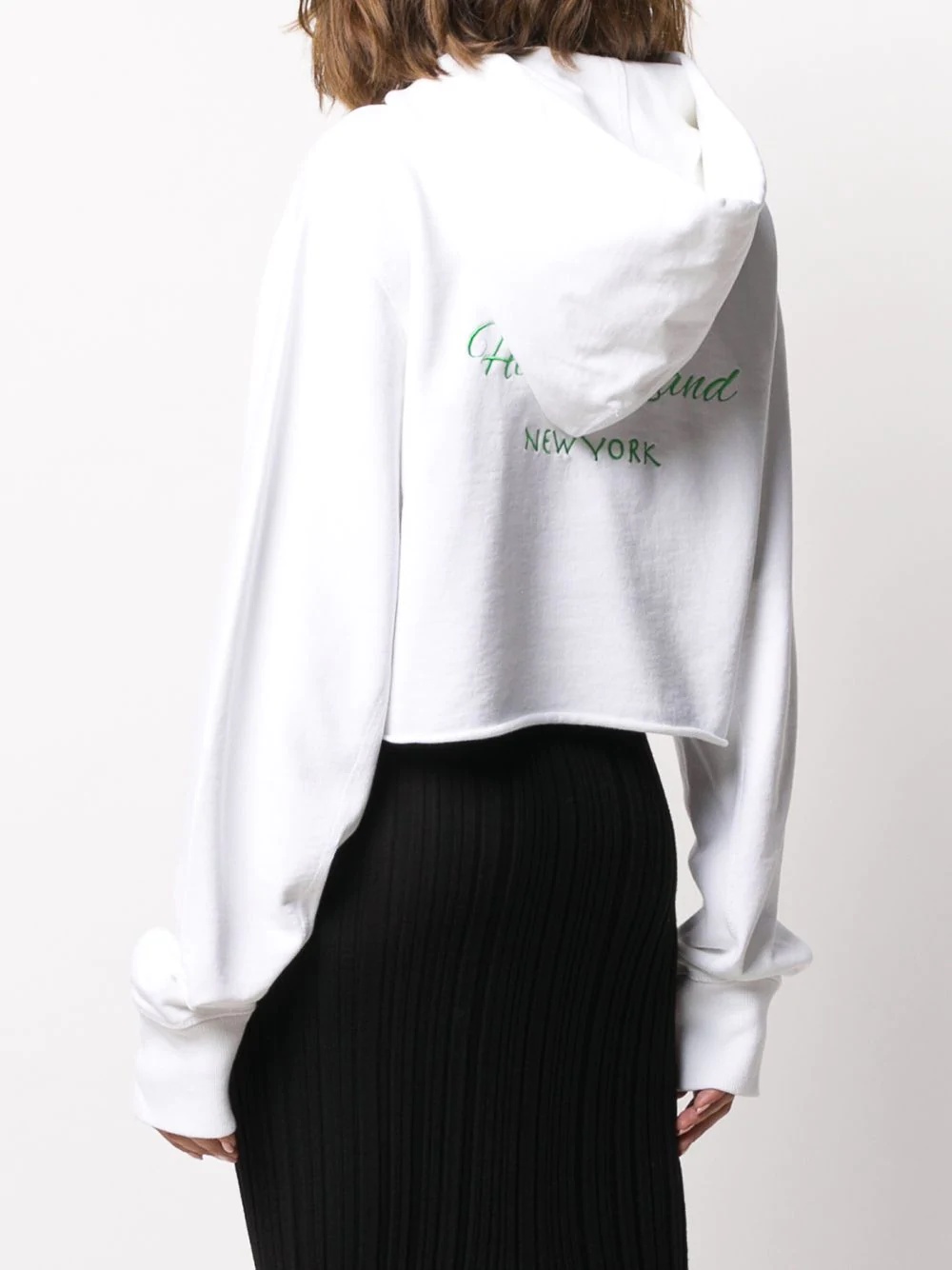 cropped slogan embroidered hoodie - 4