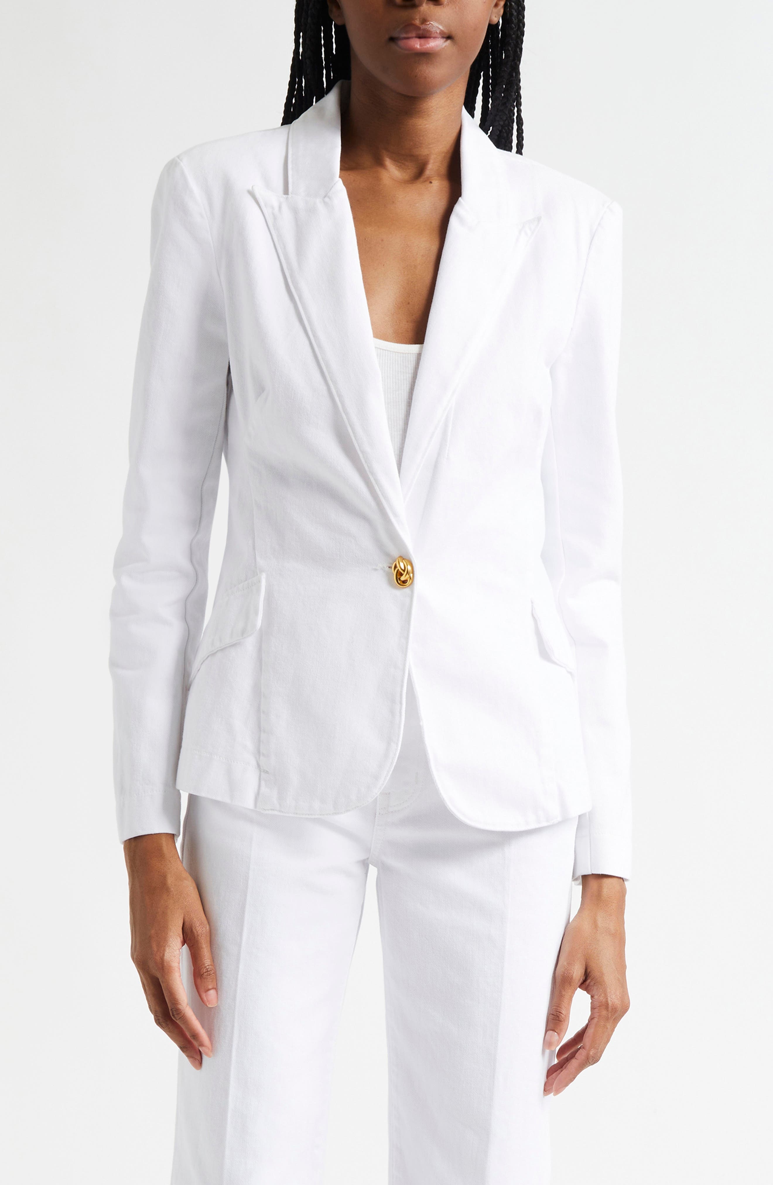 L'AGENCE Baldwin Cotton Denim Blazer Jacket in Blanc at Nordstrom - 1