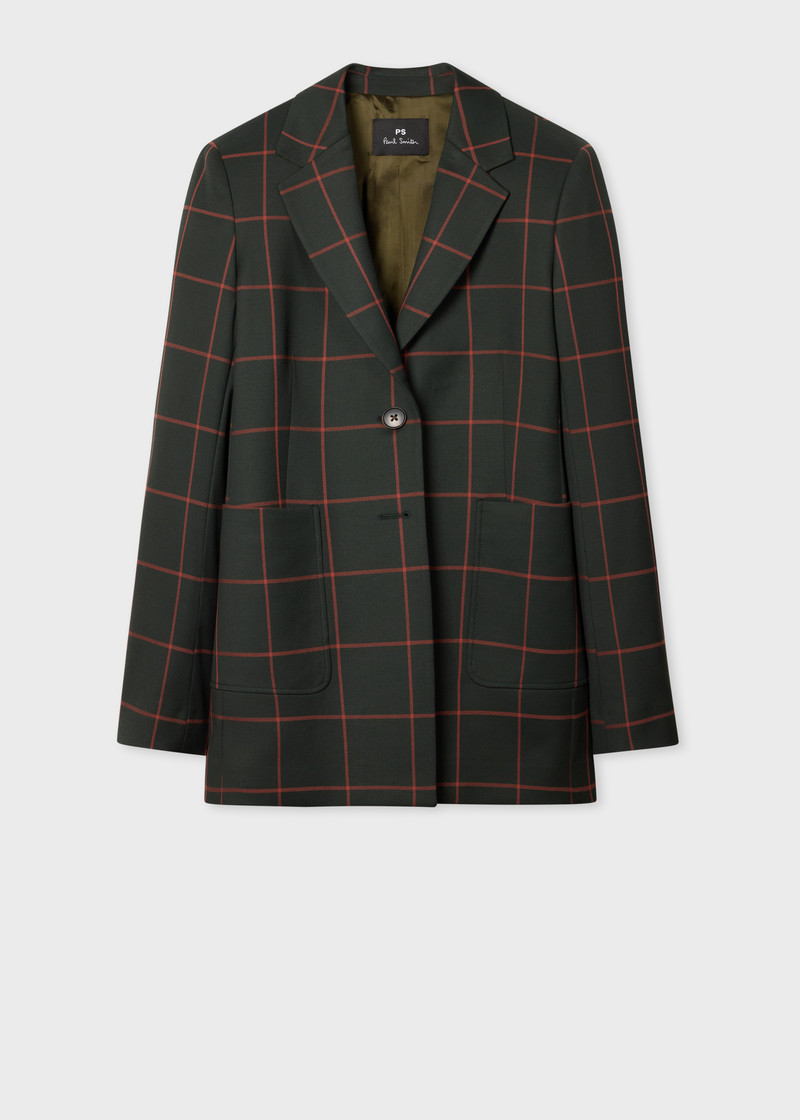 Women's Dark Green Windowpane Check Blazer 1