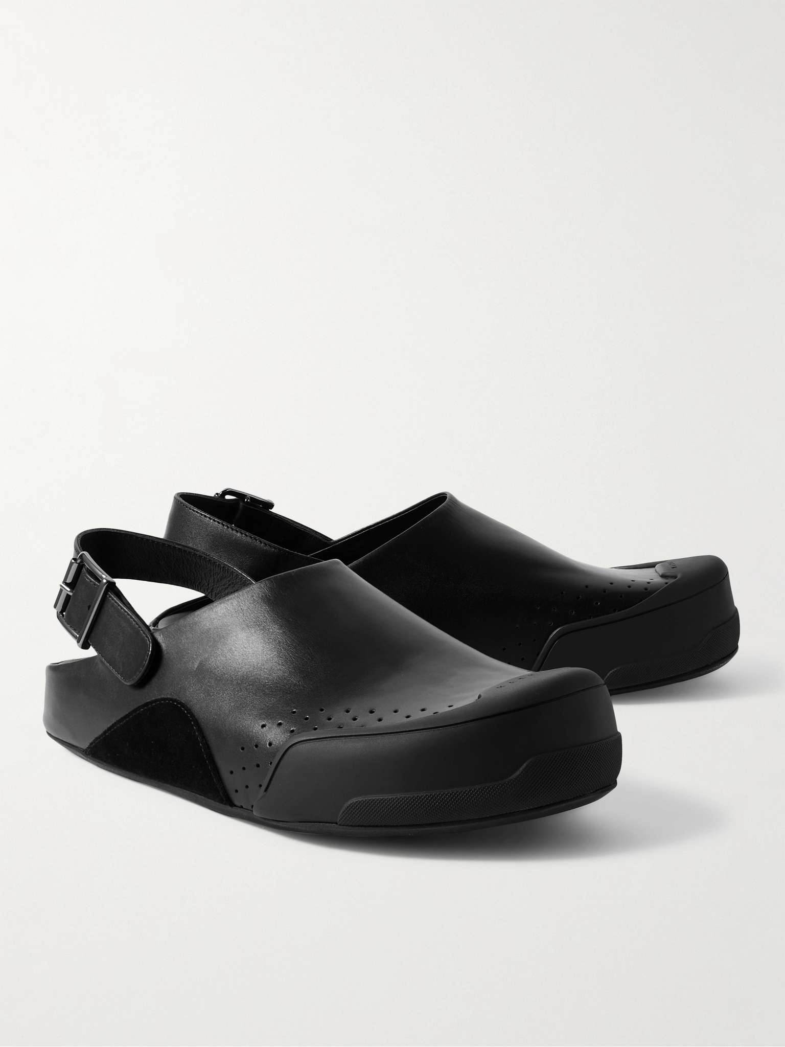 Rubber and Suede-Trimmed Leather Clogs - 4