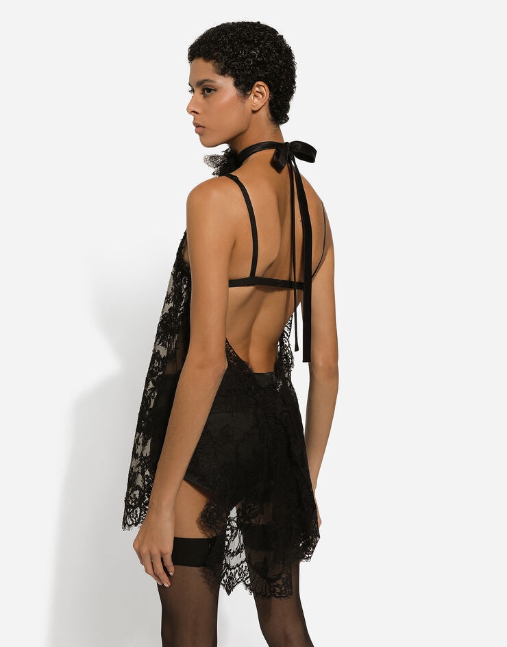 Asymmetrical Lace Top with Flower Detail on Neck - 5