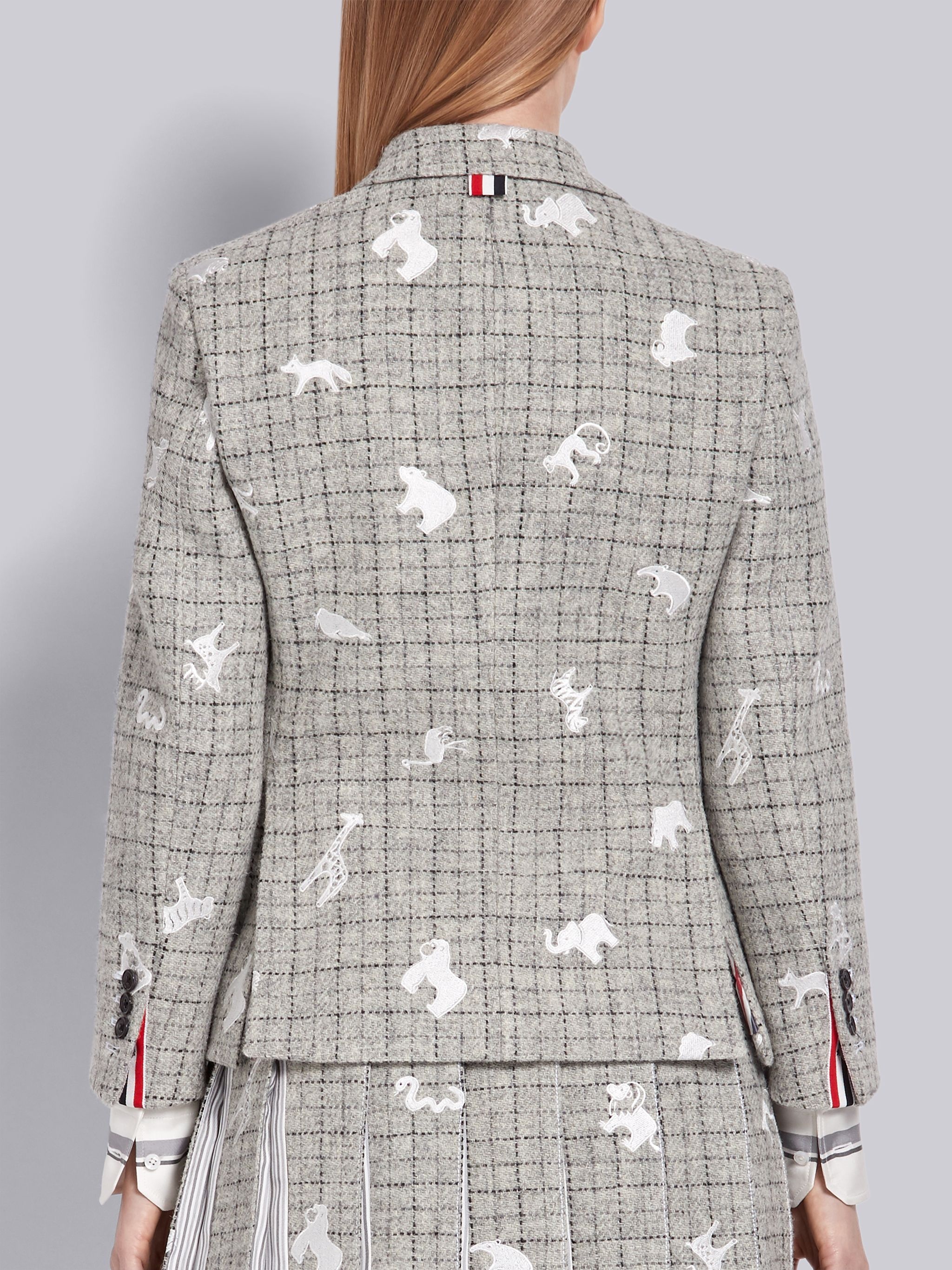 Light Grey Harris Wool Tweed Animal Icon Embroidered Classic Jacket - 3