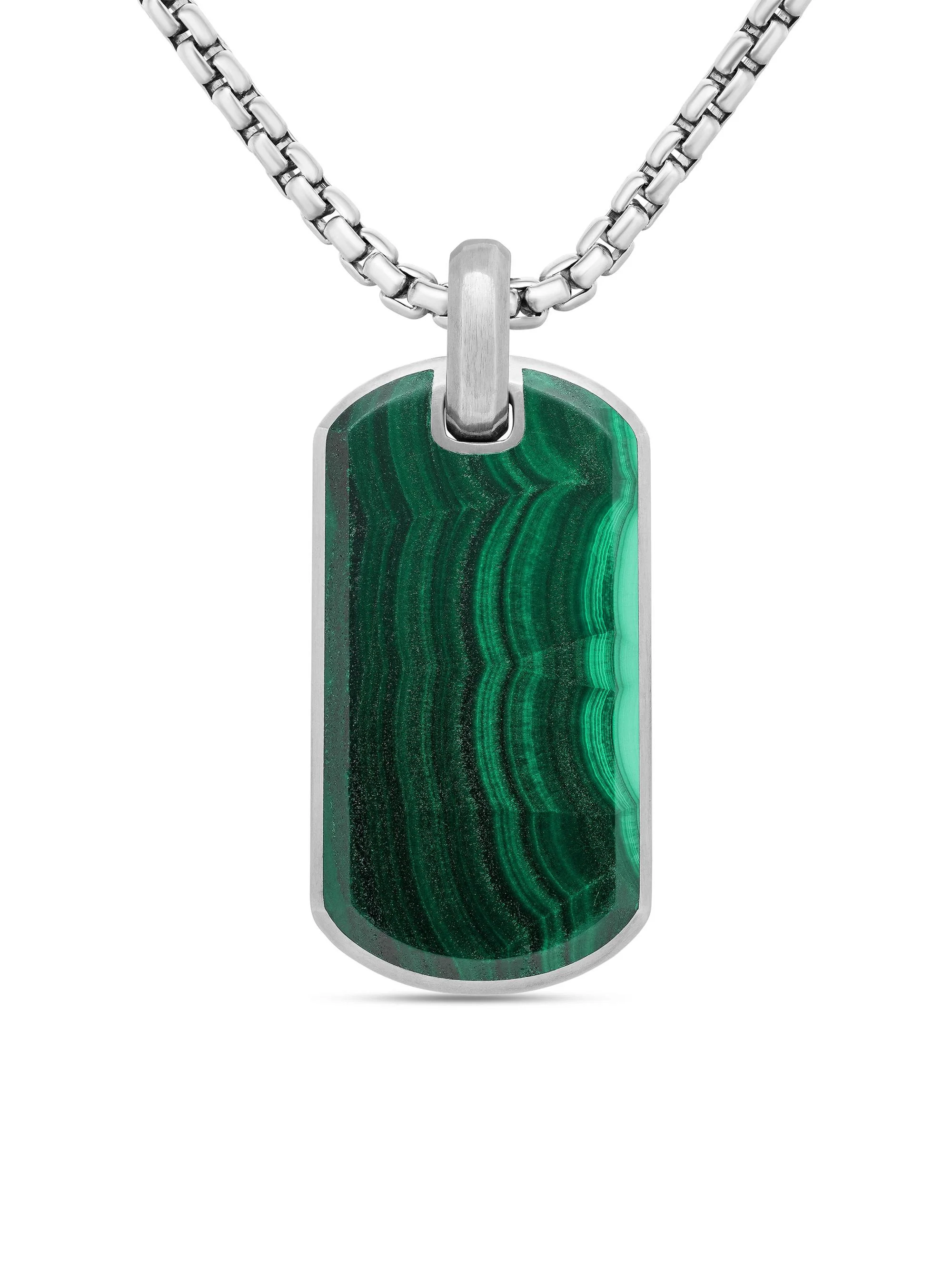 Men's Chevron Tag in Sterling Silver - Malachite - 1