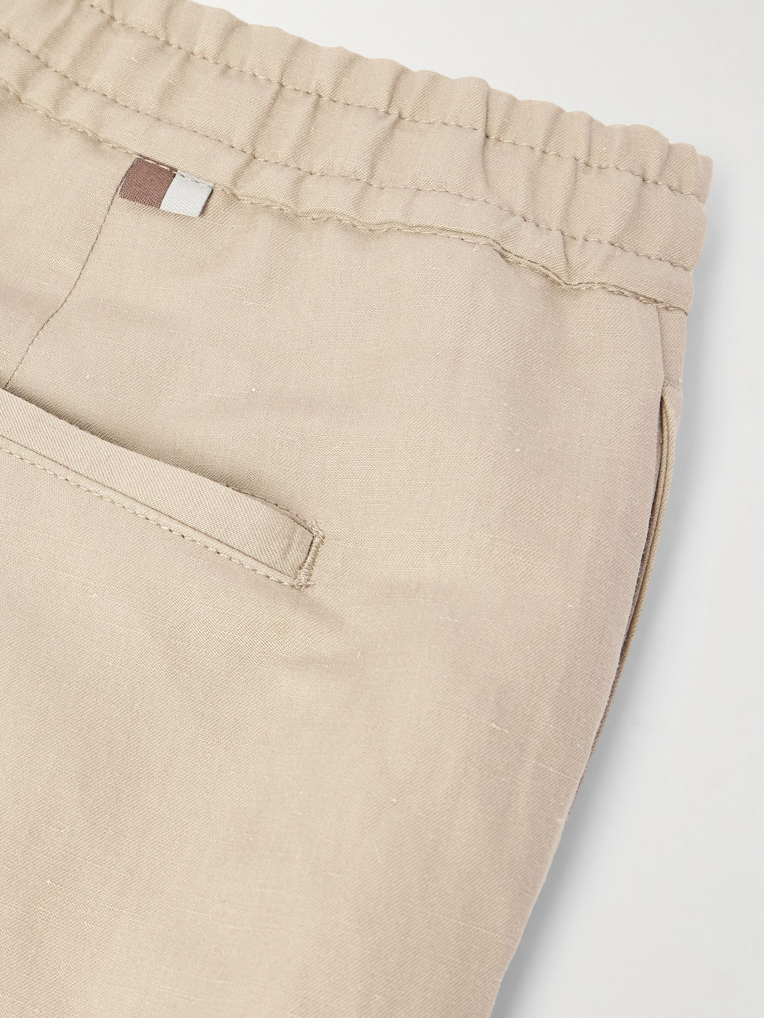 Linen and Silk-Blend Drawstring Trousers Beige - 5