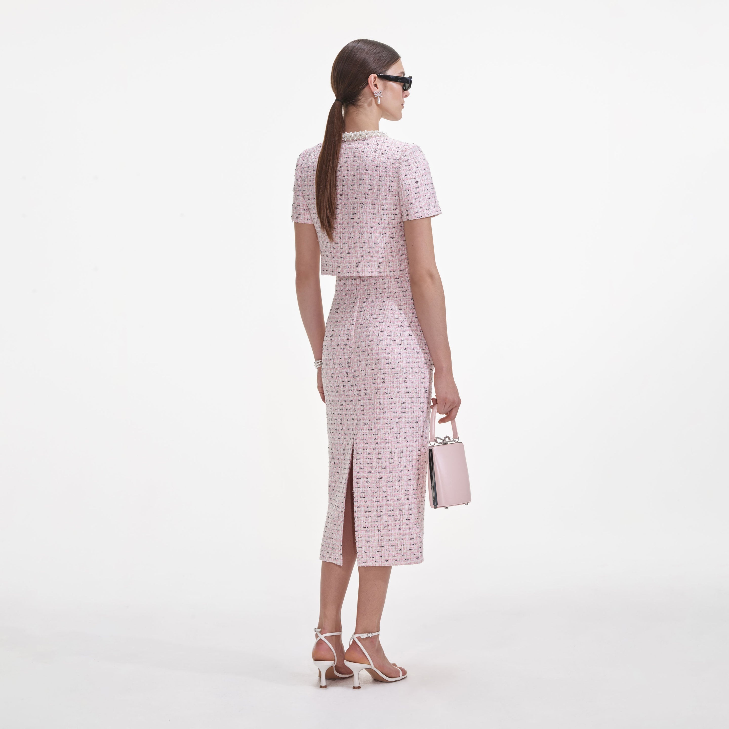 Pink Boucle Pearl Midi Skirt - 3