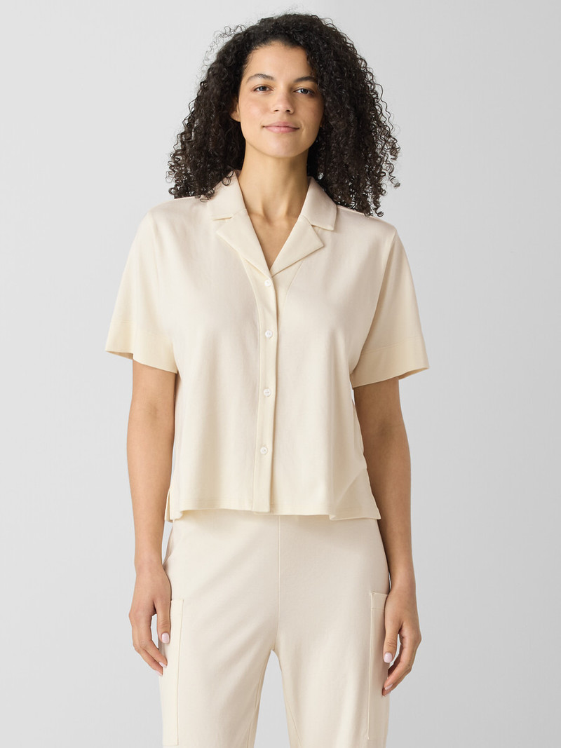EILEEN FISHER Organic Cotton Interlock Notch Collar Sleep Shirt outlook