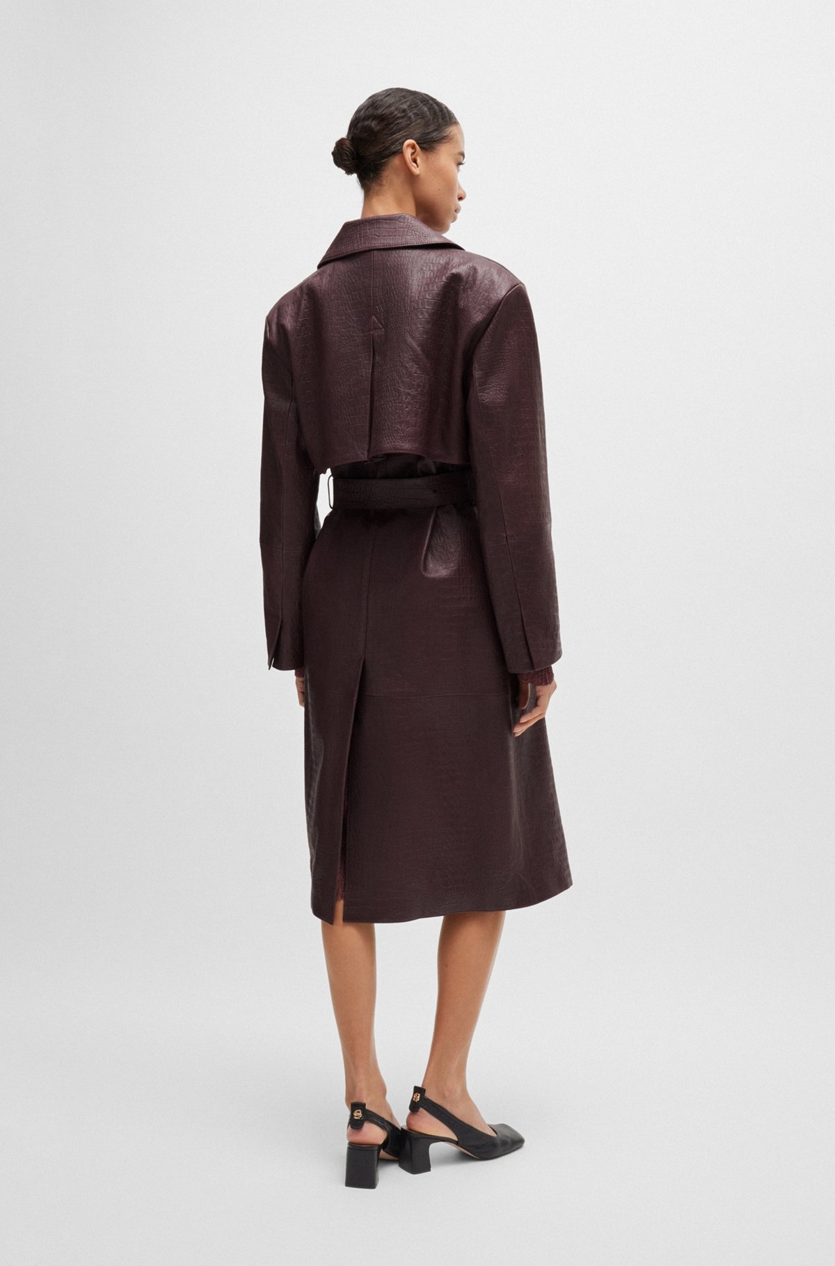 DOUBLE-BREASTED TRENCH COAT IN CROCODILE-PATTERNED LEATHER - 4
