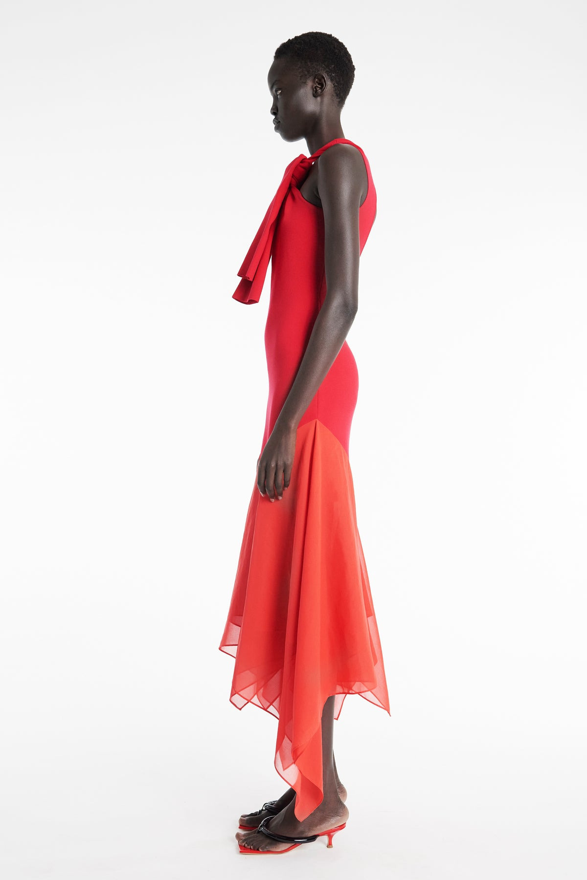 KNIT DRESS WITH ORGANZA INSERTS RED - 5