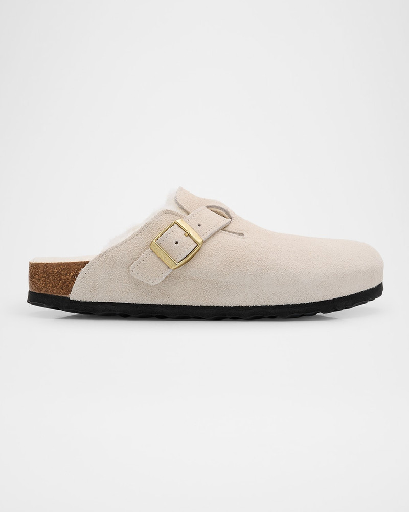 Boston Suede Shearling Buckle 슬라이드 Clogs - 1