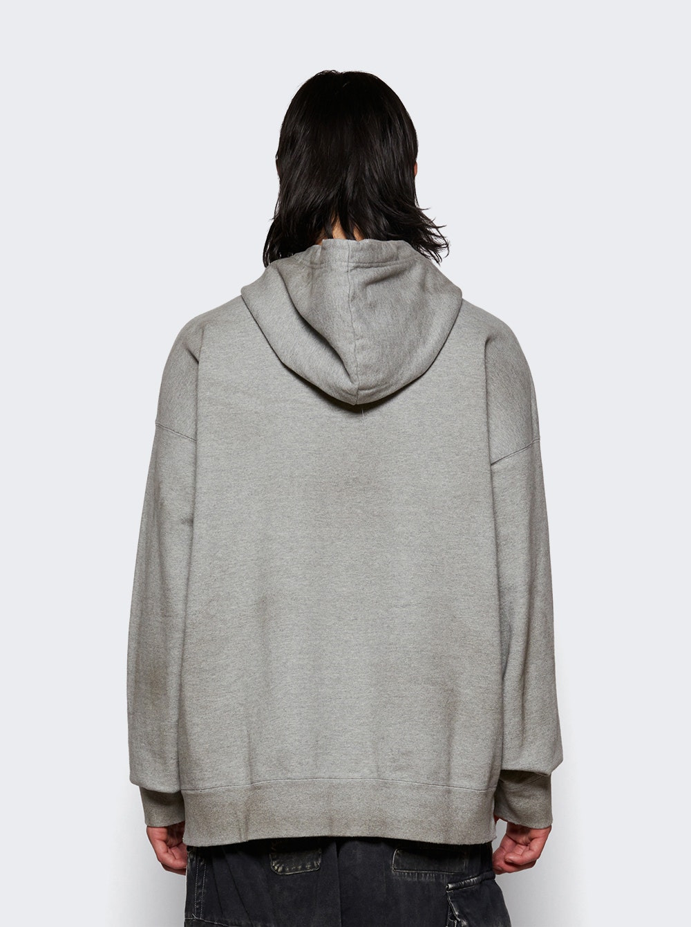 Smily Face Printed Distressed Hoodie Grey - 4