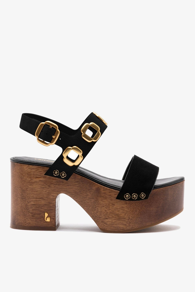 Miso Wooden Platform Sandal In Black Suede 1