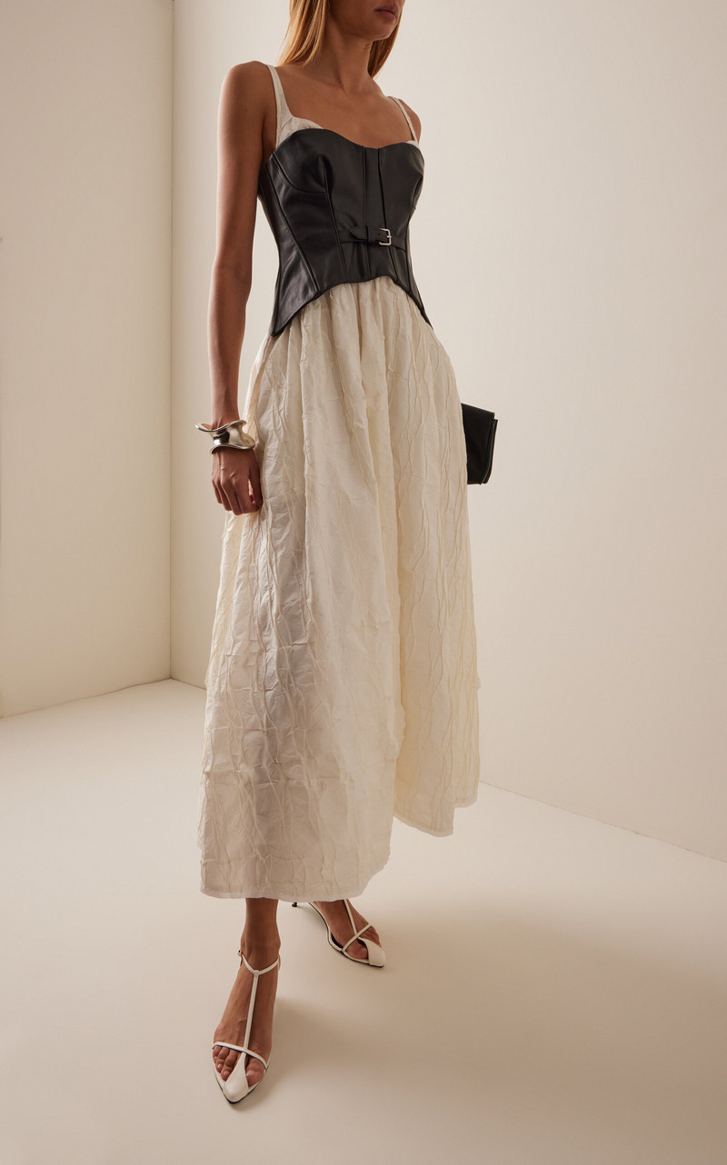 SIMKHAI Cortland Belted Bustier Midi Dress black outlook