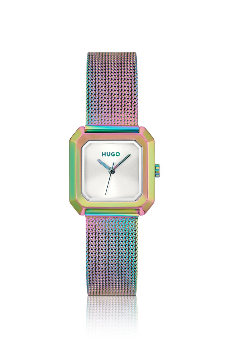 HAZEL IRIDESCENT SQUARE WATCH WITH MESH BRACELET 1