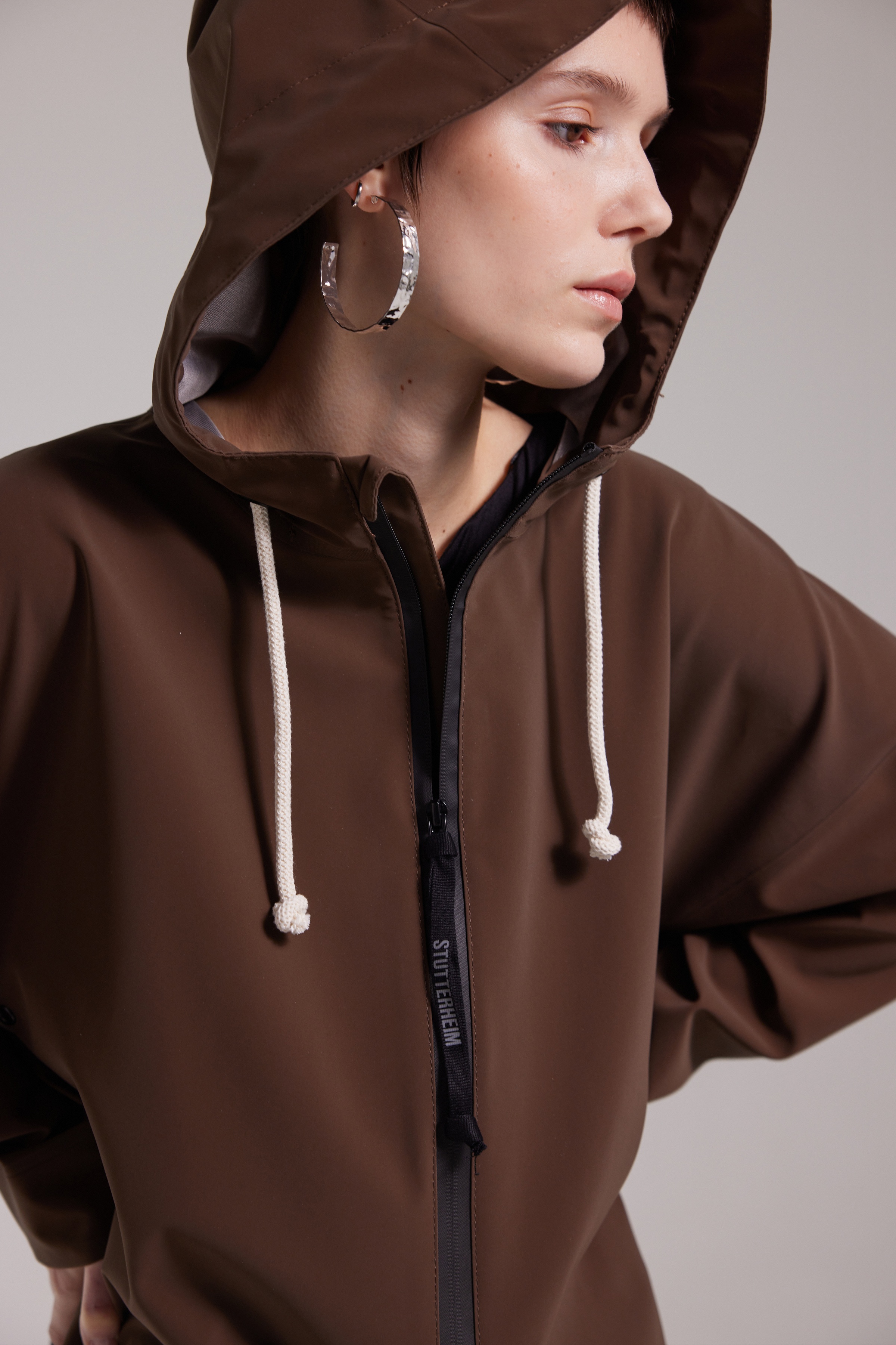 Sandviken Long Zip Matte Raincoat Dark Brown - 4