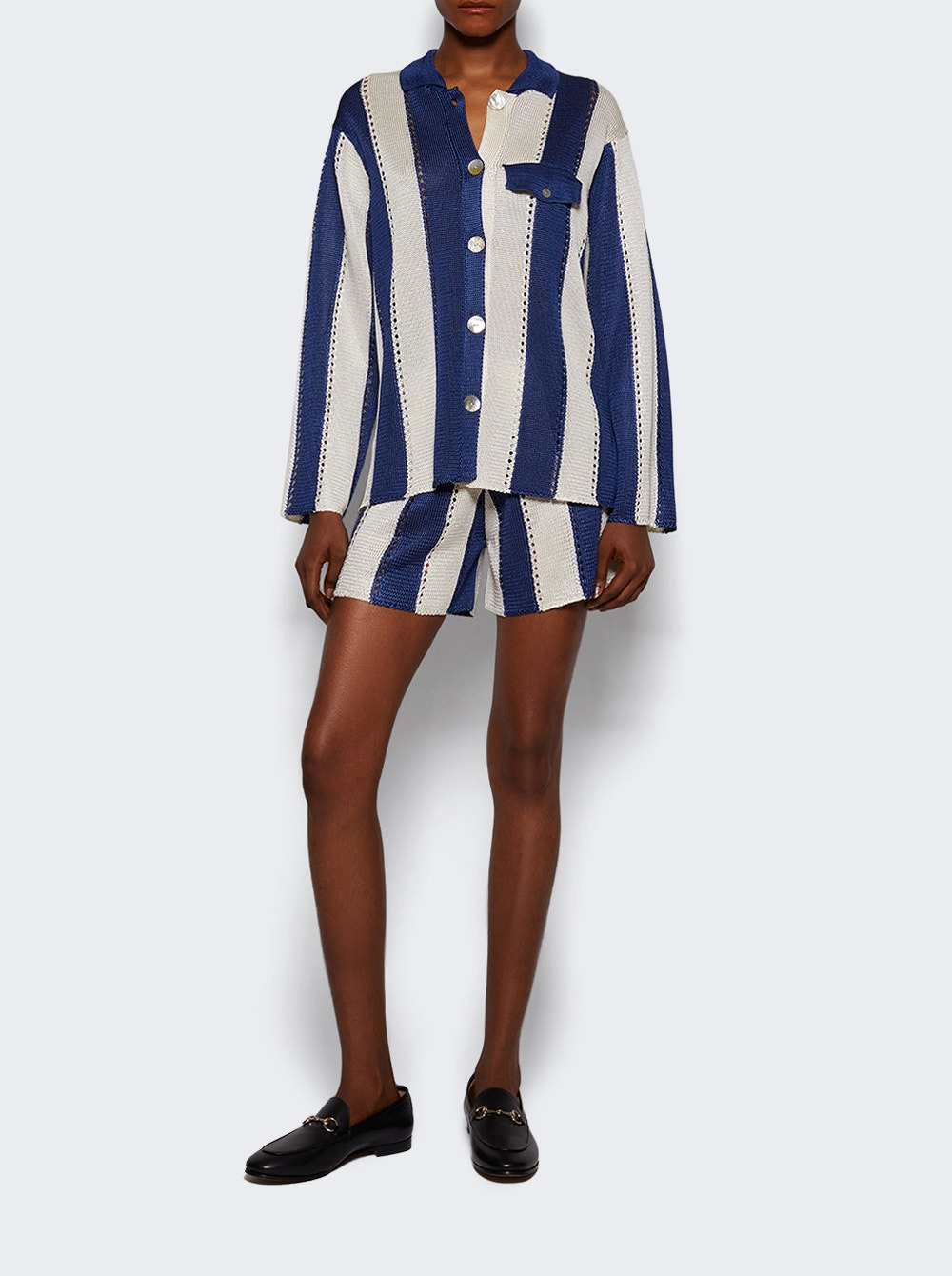 Cabana Stripe Long Sleeve Shirt Navy And Natural - 5