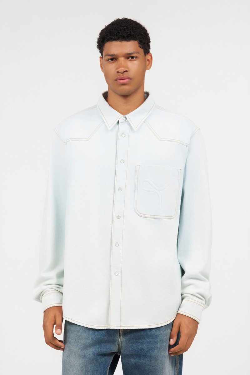Light Blue Denim Shirt With Contrast Stitching 3