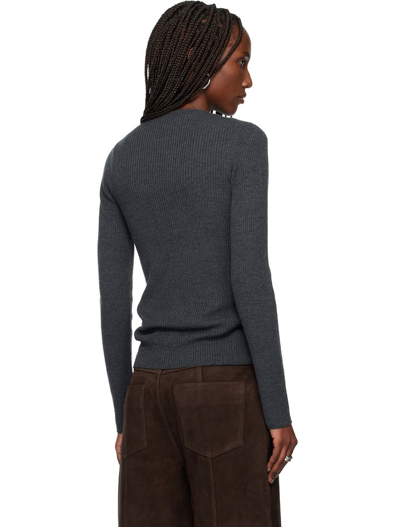 Gray Super Fine Wool Ribbed Sweater 3