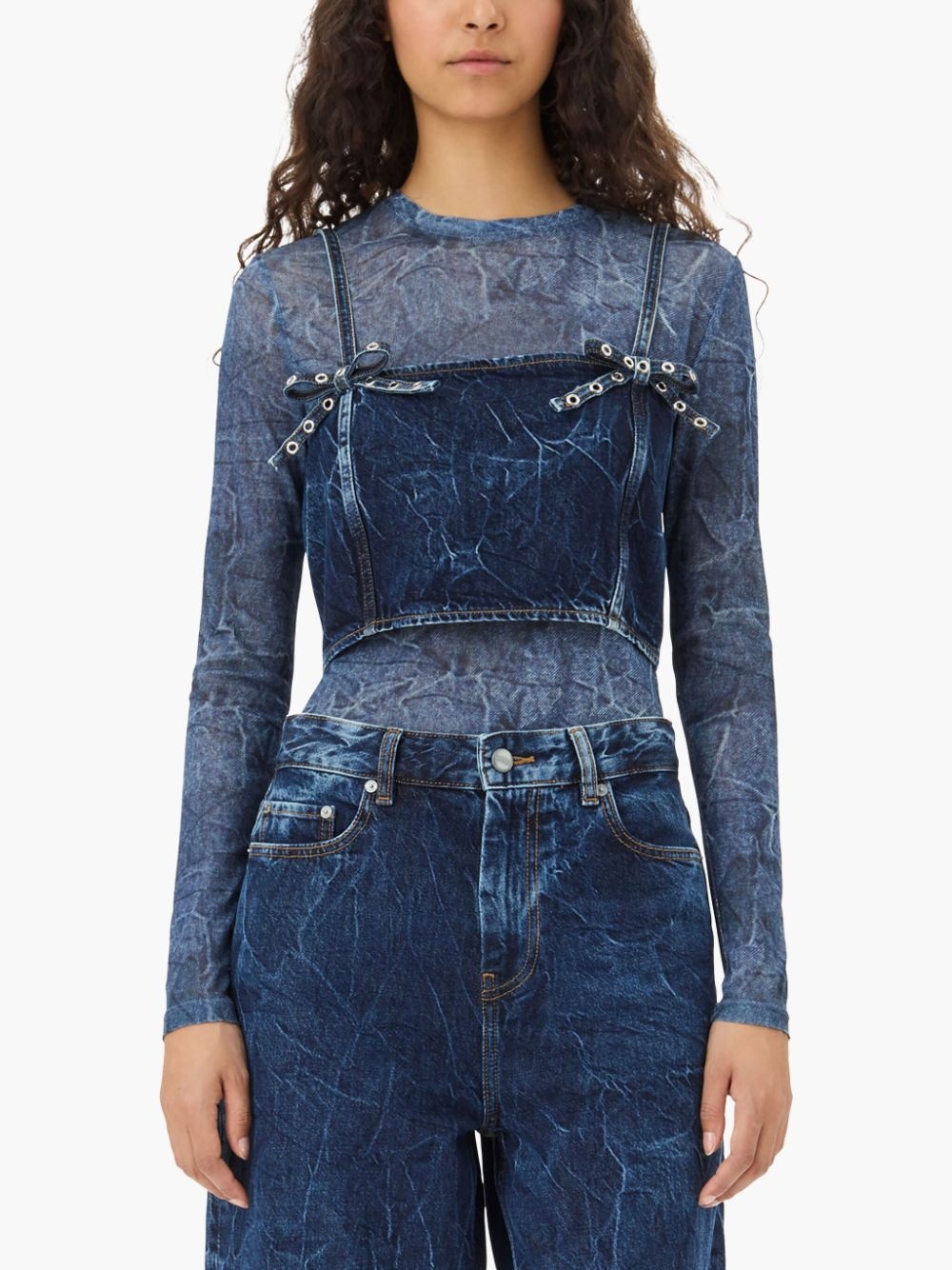 crinkled denim top - 5