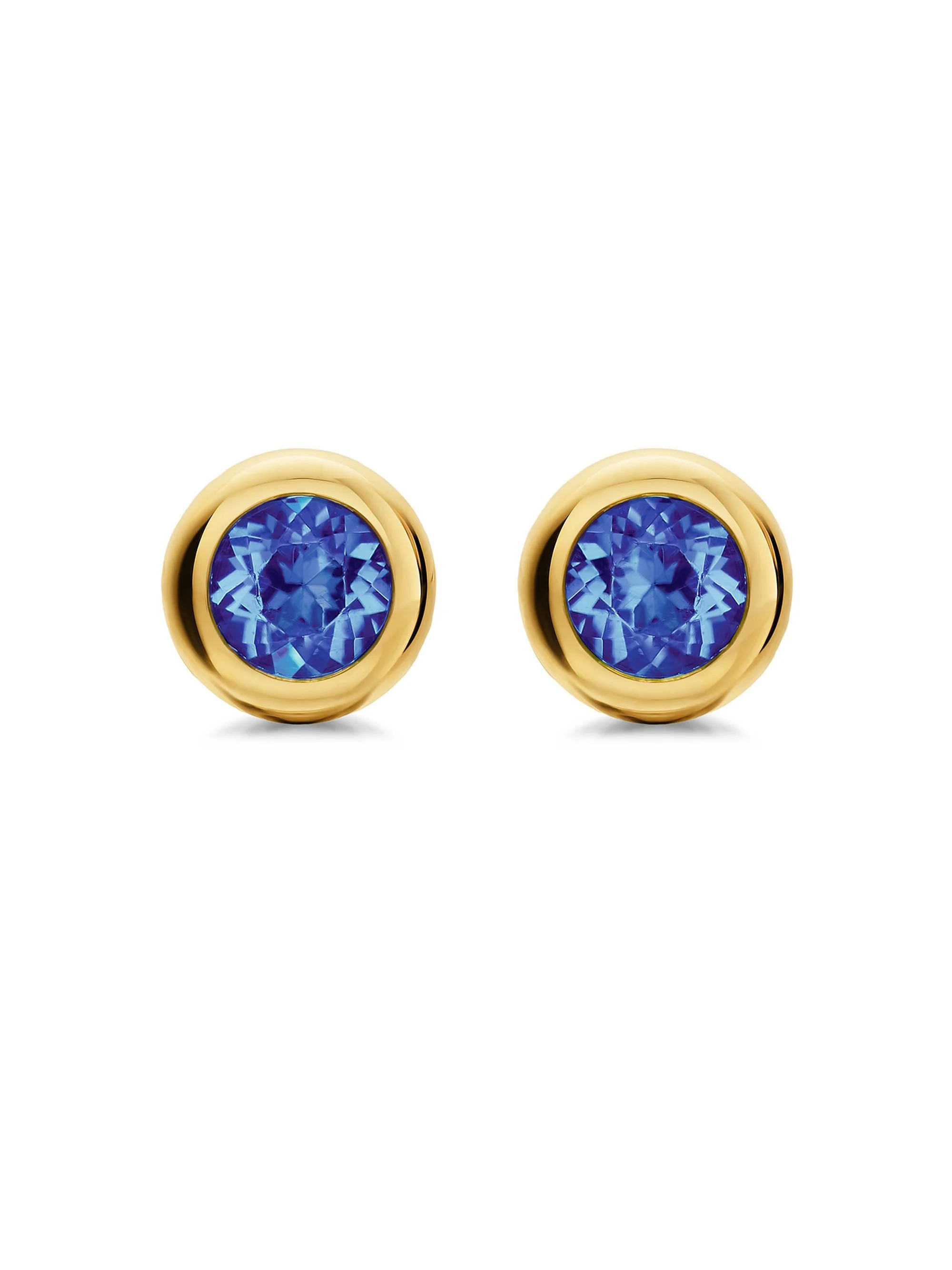 Women's Bezel Set Stud Earrings in 18K Yellow Gold - Tanzanite - 1