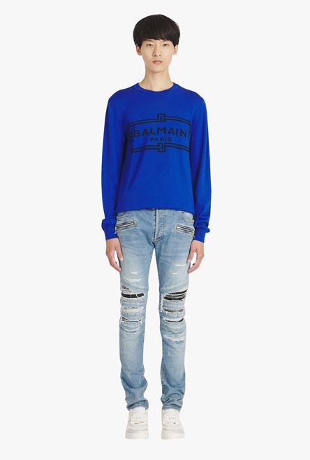 “Gitane” blue wool sweater with black Balmain Paris logo - 4