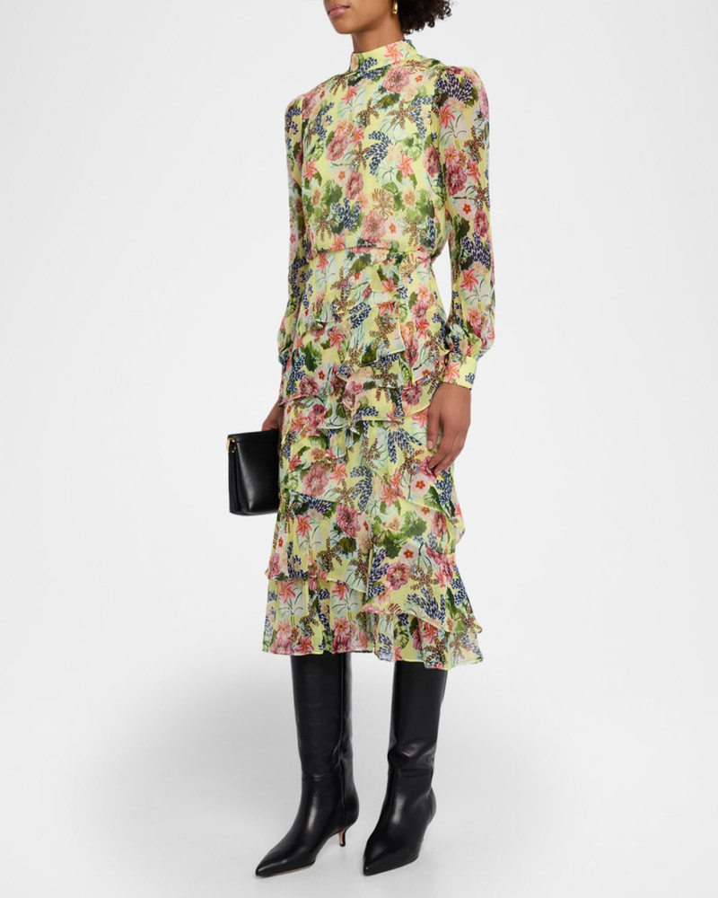 Isa Mock-Neck Floral-Print Silk Midi Dress 4