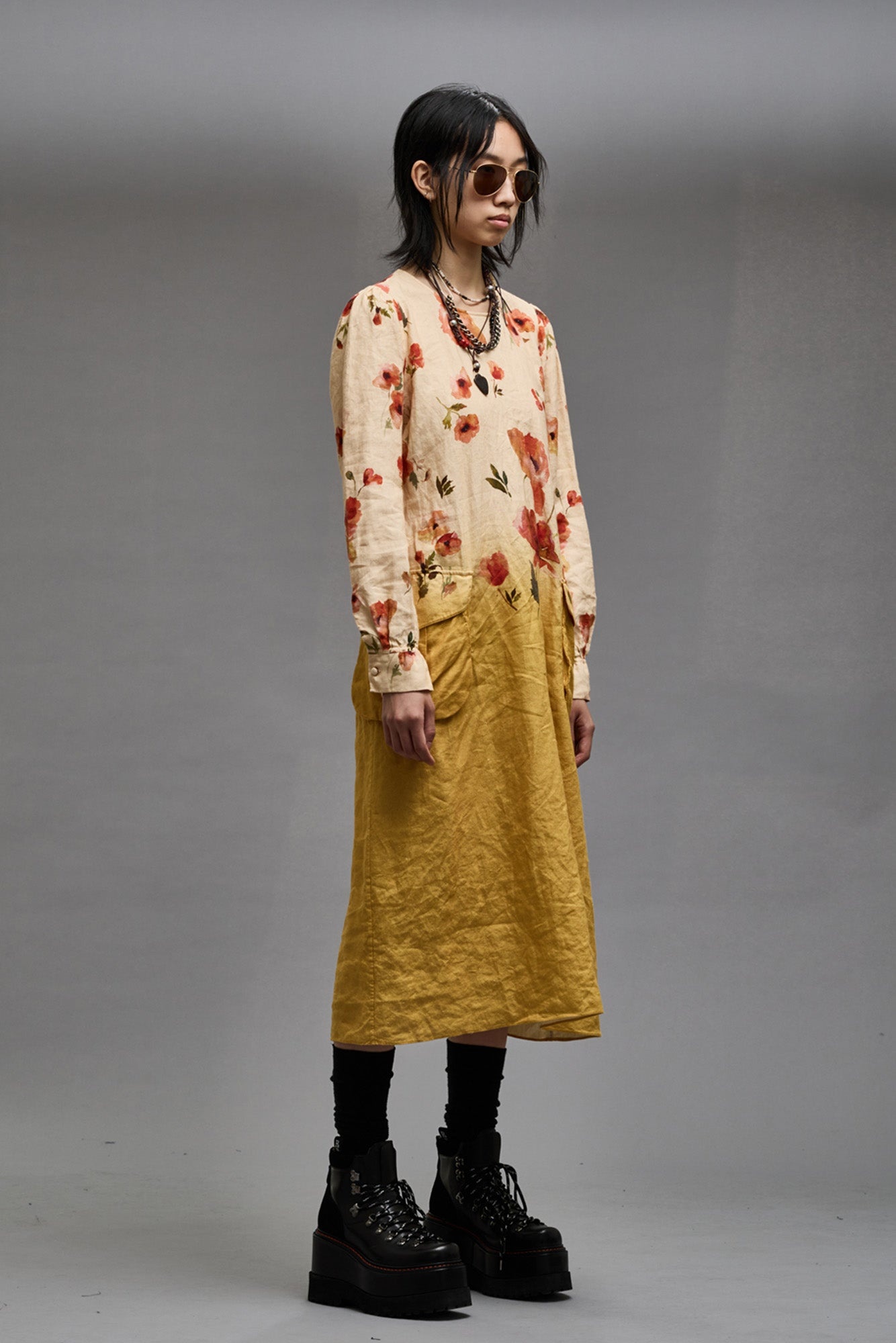 BELLOW POCKET DRESS - YELLOW POPPY PRINT - 4