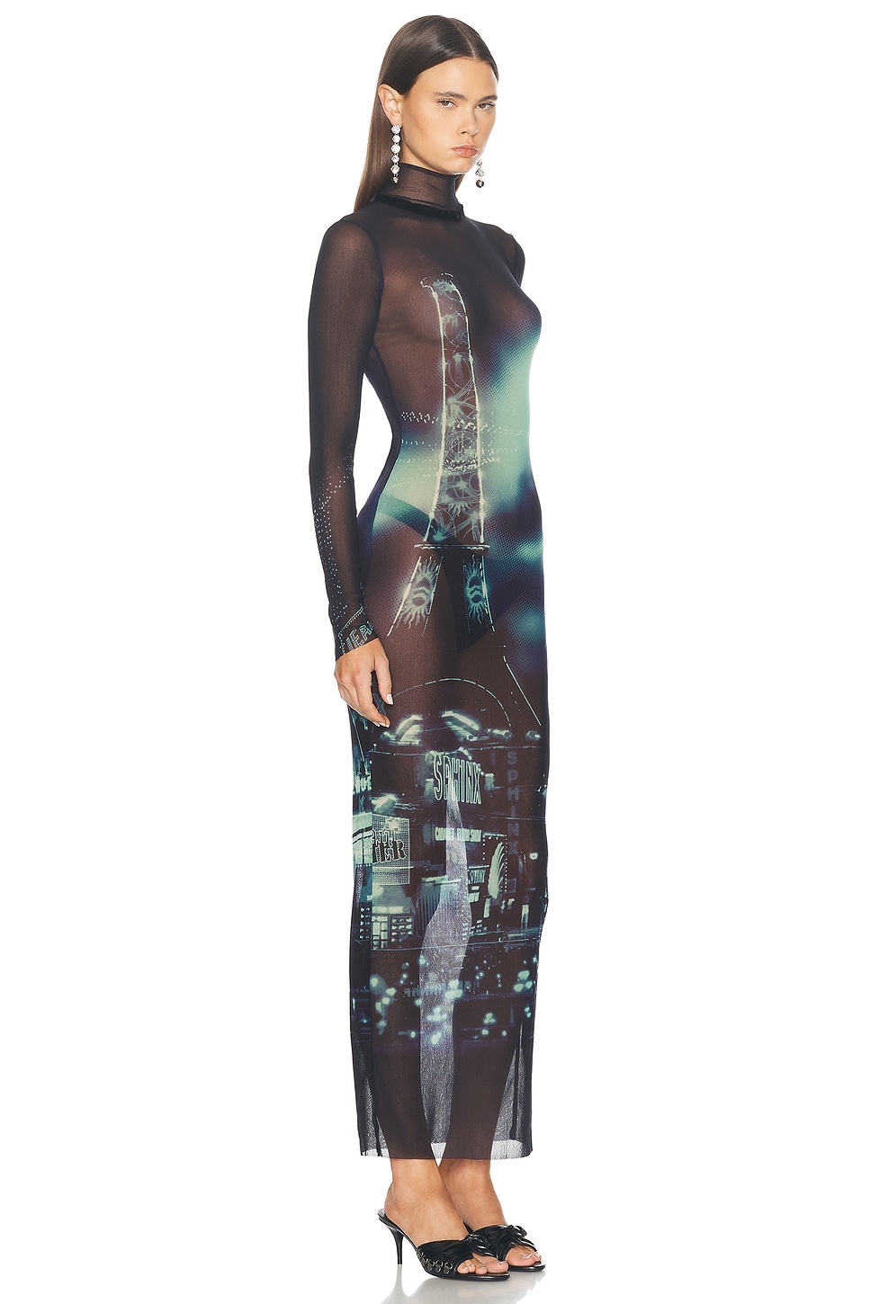 Pigalle Turtleneck Mesh Long Printed Dress - 2