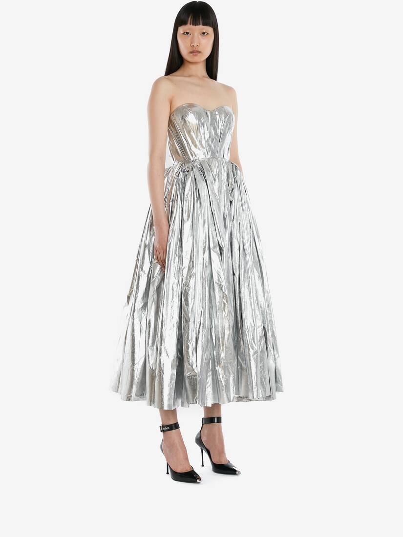 Bow Drape Bustier Dress in Silver - 3