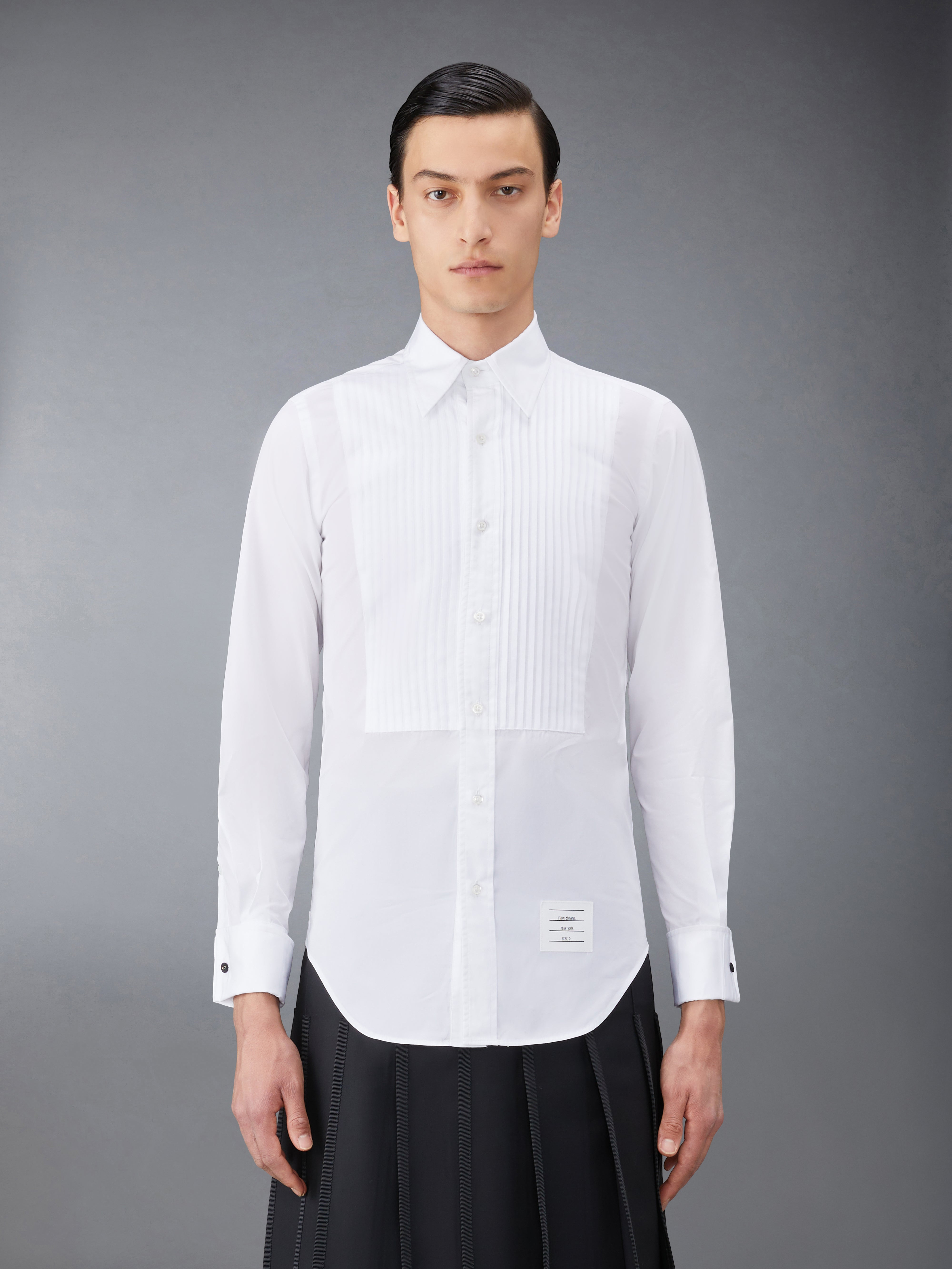 TUX SHIRT BUTTON DOWN POINT COLLAR W/ COMBO BIB FRENCH CUFF IN SOLID POPLIN - 2