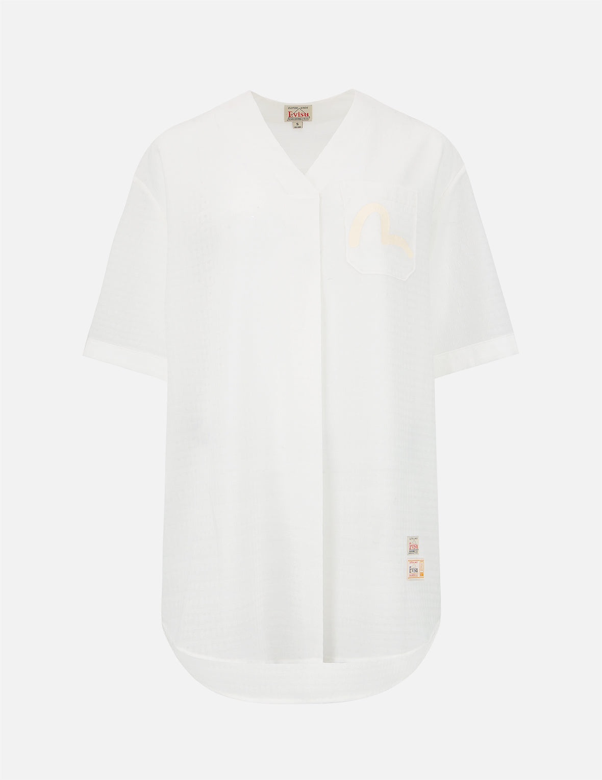 Seagull and Motto Print Seersucker V-neck Dress - 1