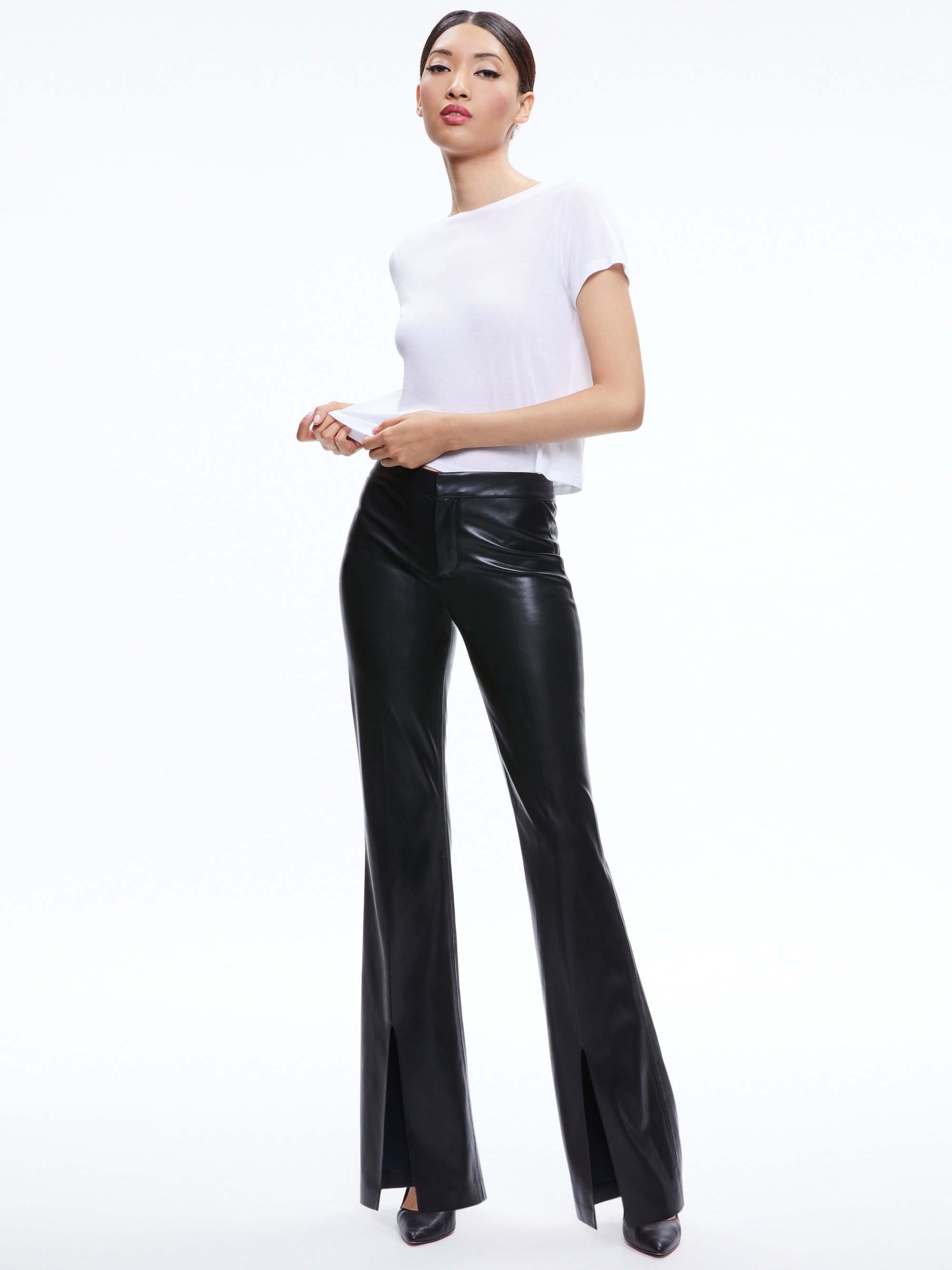 WALKER VEGAN LEATHER FRONT SLIT PANT - 6