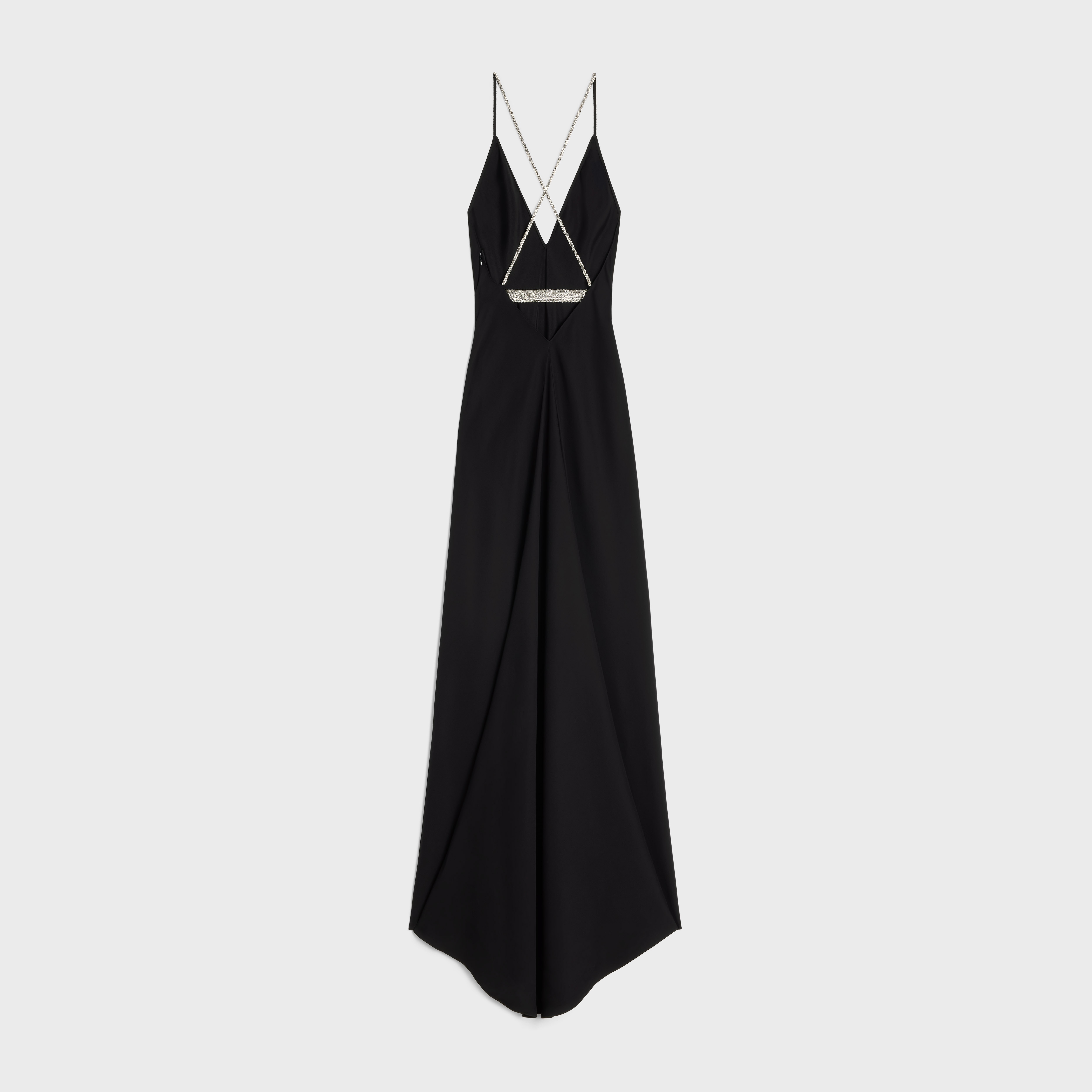 CELINE slip dress with rhinestones in satin-lined crêpe