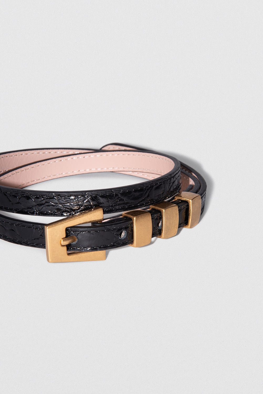 Vic Black Circular Croco Embossed Leather Belt - 2