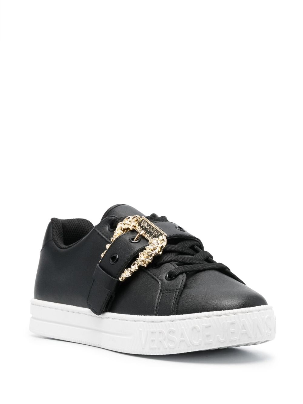 logo-buckle leather sneakers - 2
