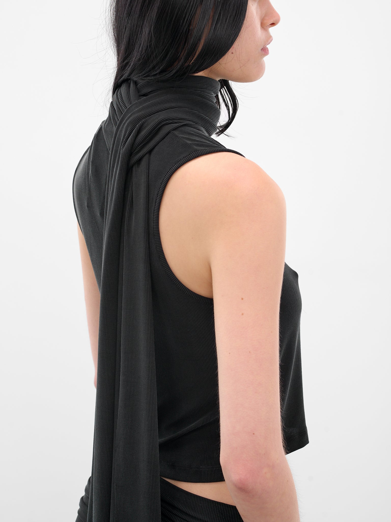 Black Scarf Scoop Knit Tank - 5