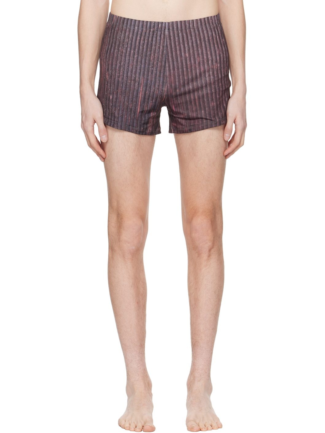 Burgundy Aub Stripes Swim Shorts - 1