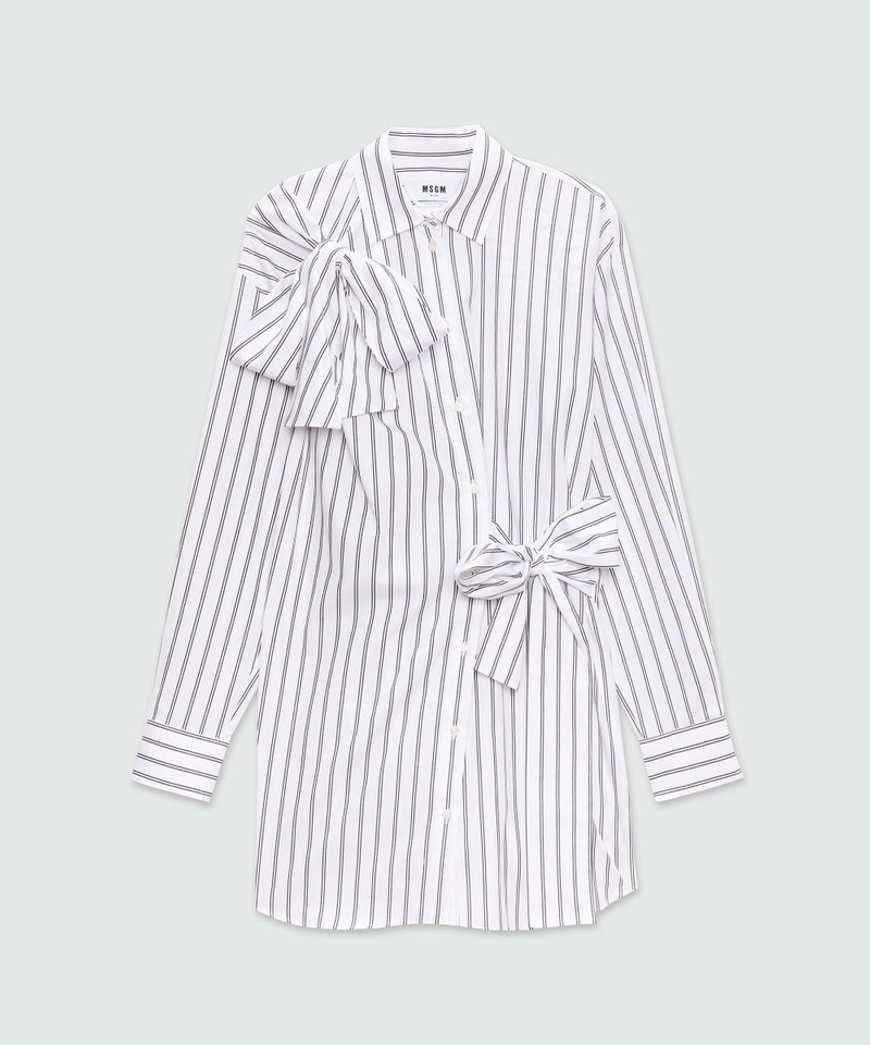 White striped poplin shirt dress with bow detail 1