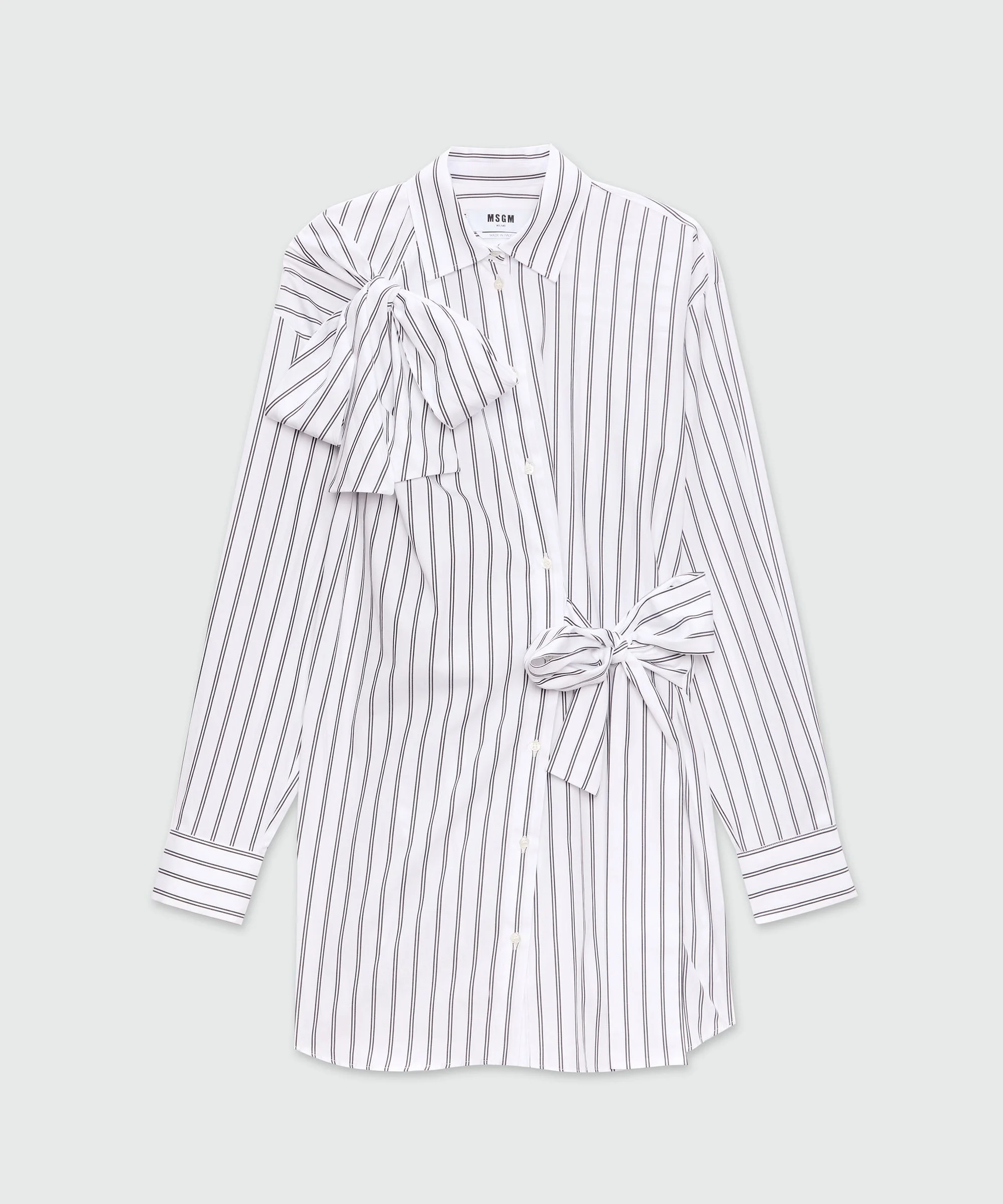 White striped poplin shirt dress with bow detail - 1