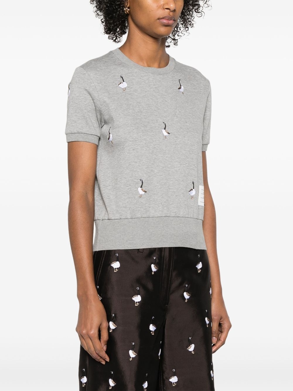 geese-embroidered cotton T-shirt - 3