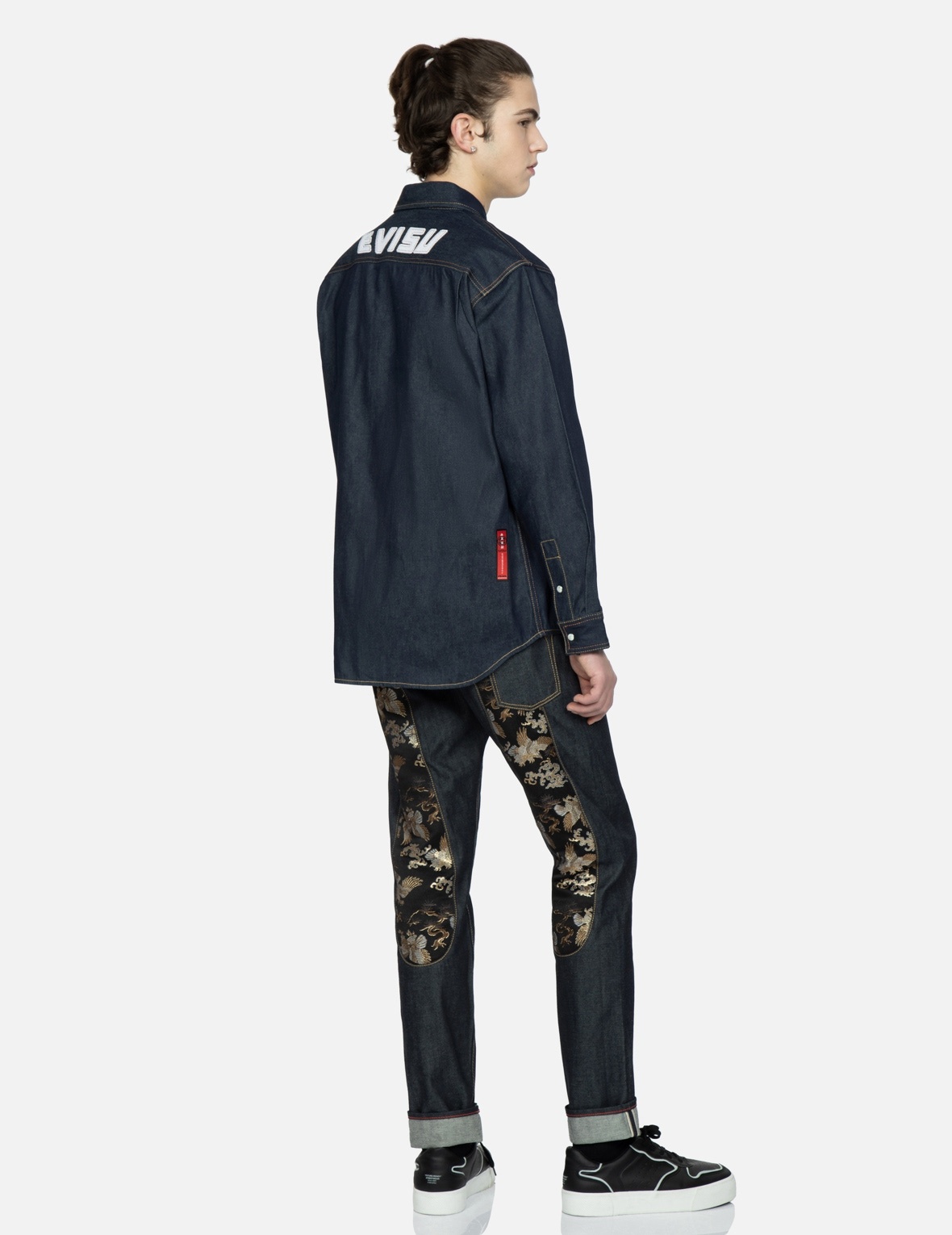 SAMURAI-PATTERN KAMON AND SEAGULL DENIM SHIRT - 4