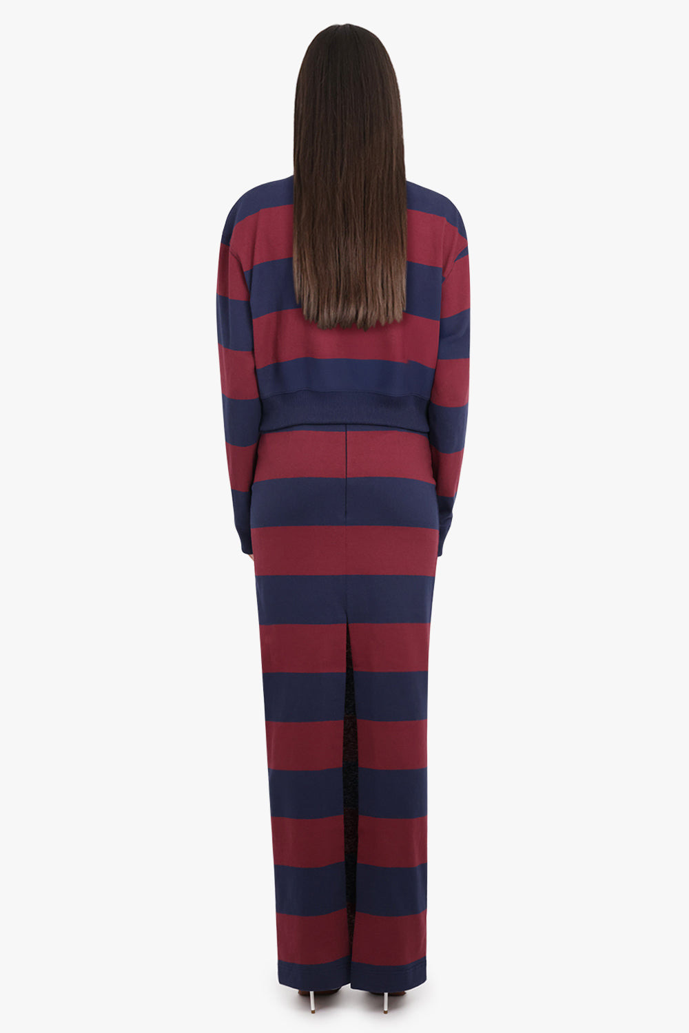 CUT OUT STRIPE PENCIL MAXI SKIRT | BURGUNDY/NAVY - 5