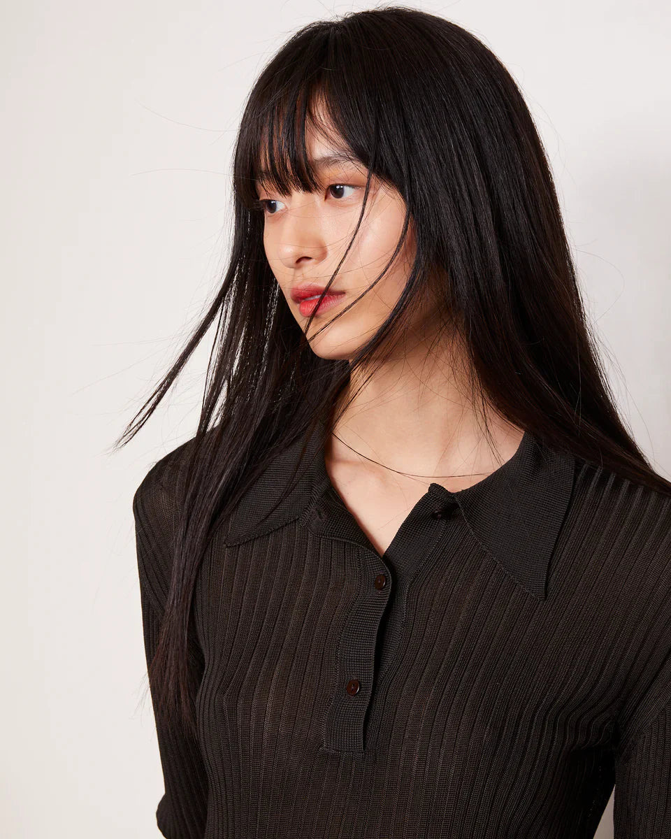 Jana Ribbed Polo Dark Coffee - 4