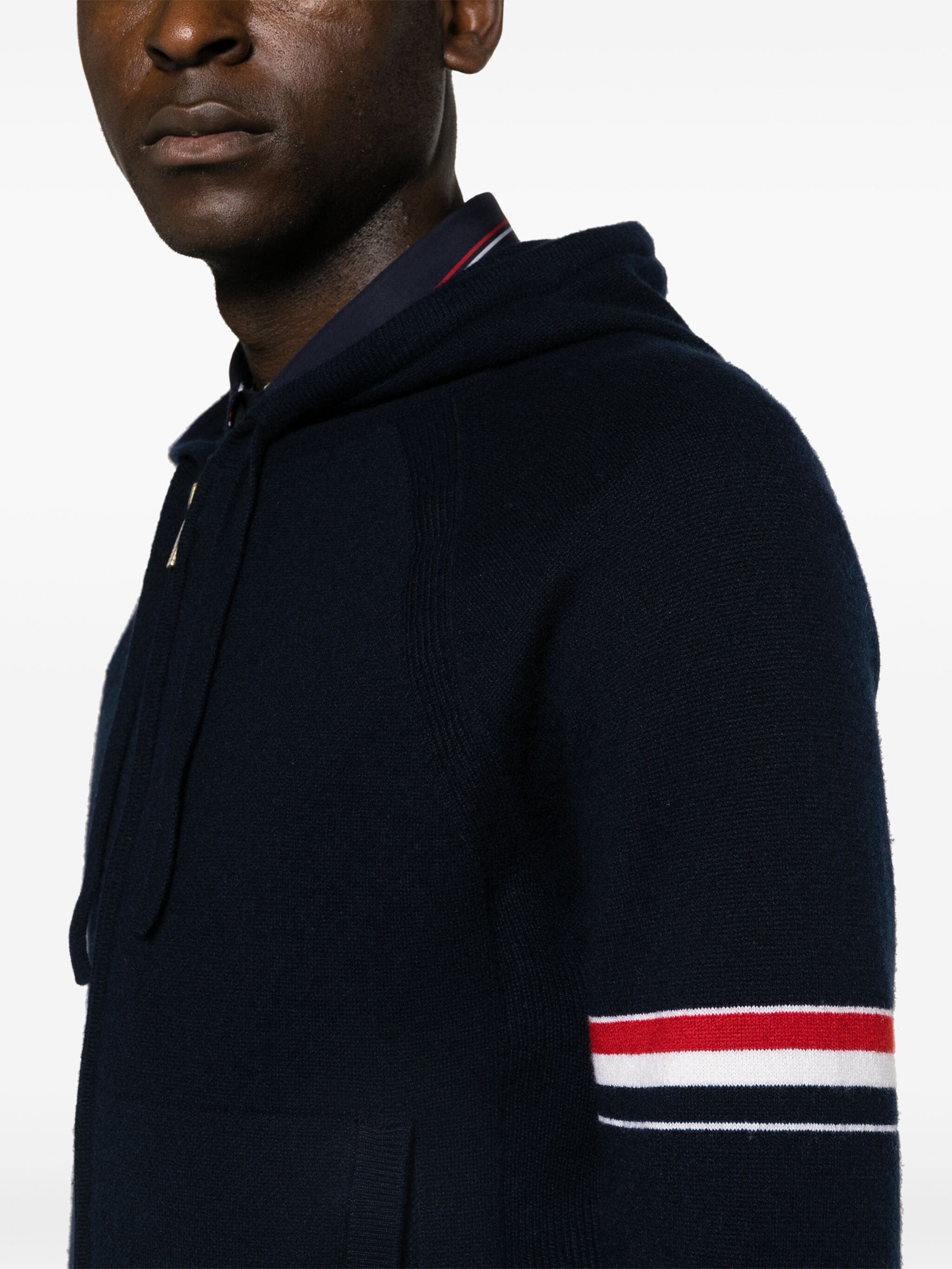 THOM BROWNE Men Jersey Float Jacquard Stitch Zip Up Hoodie In Cashmere W/Rwb Armband - 5