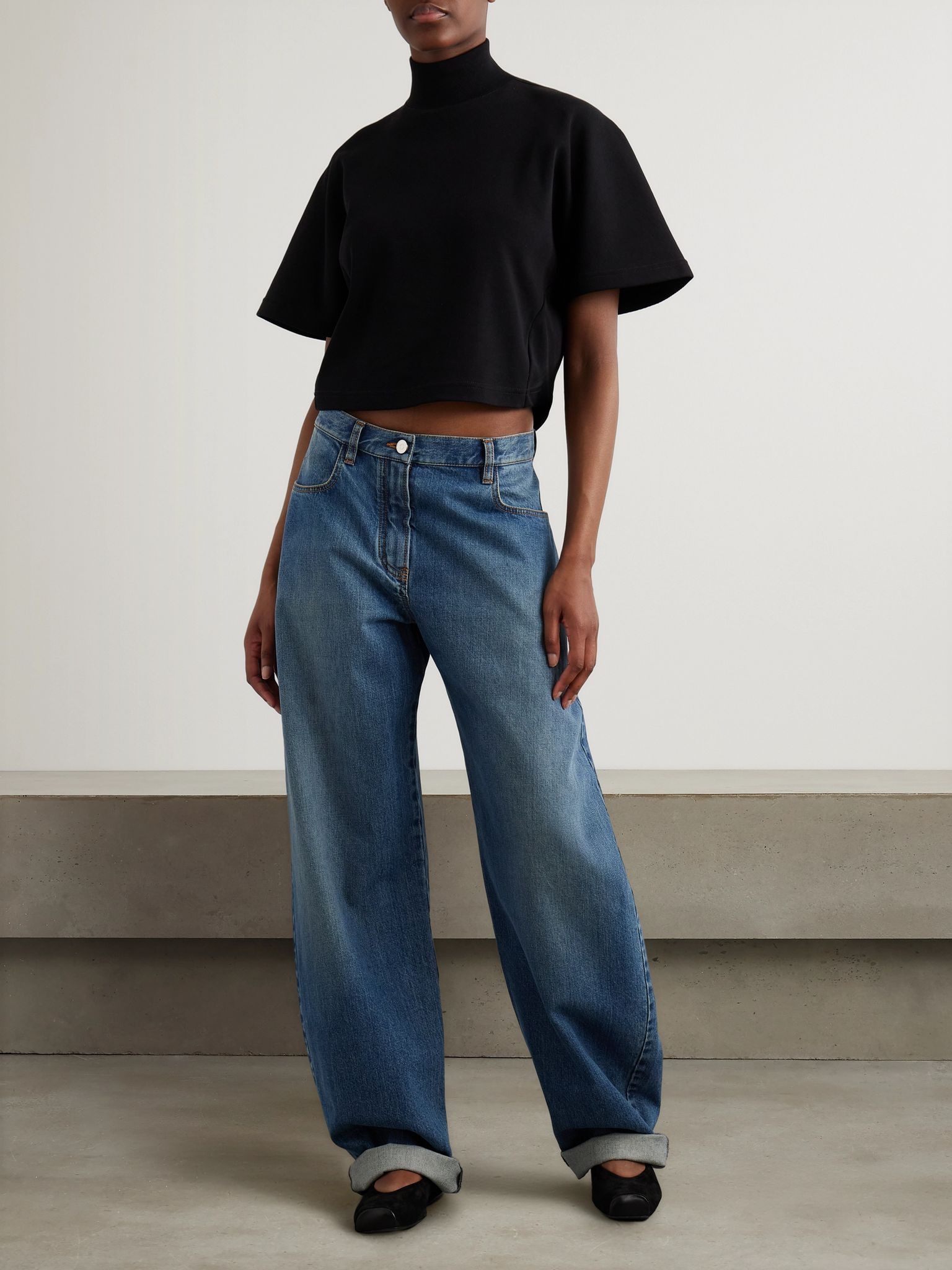 Cropped cotton-jersey turtleneck T-shirt Black - 2