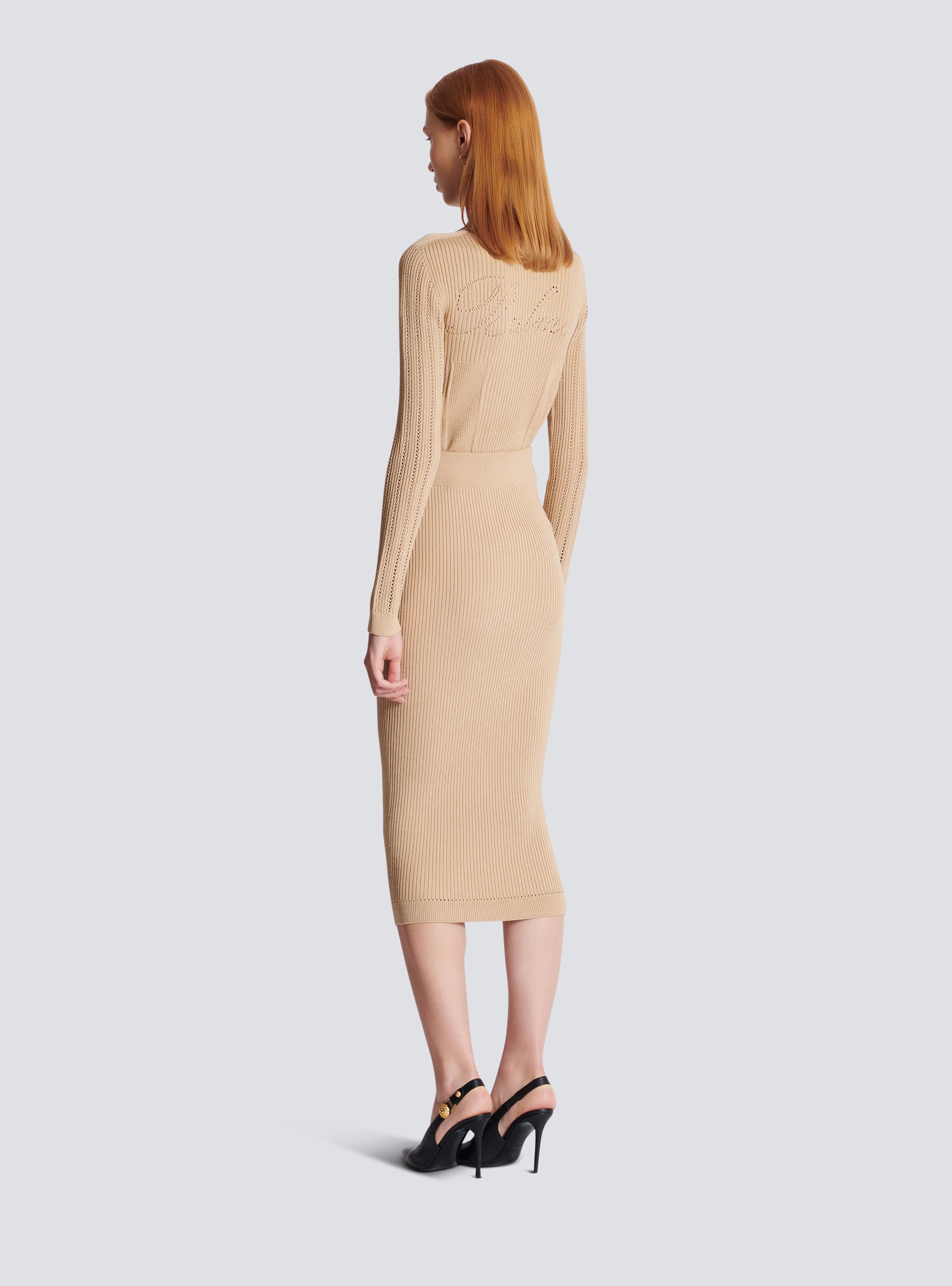 Midi skirt in a plain ribbed knit - 4