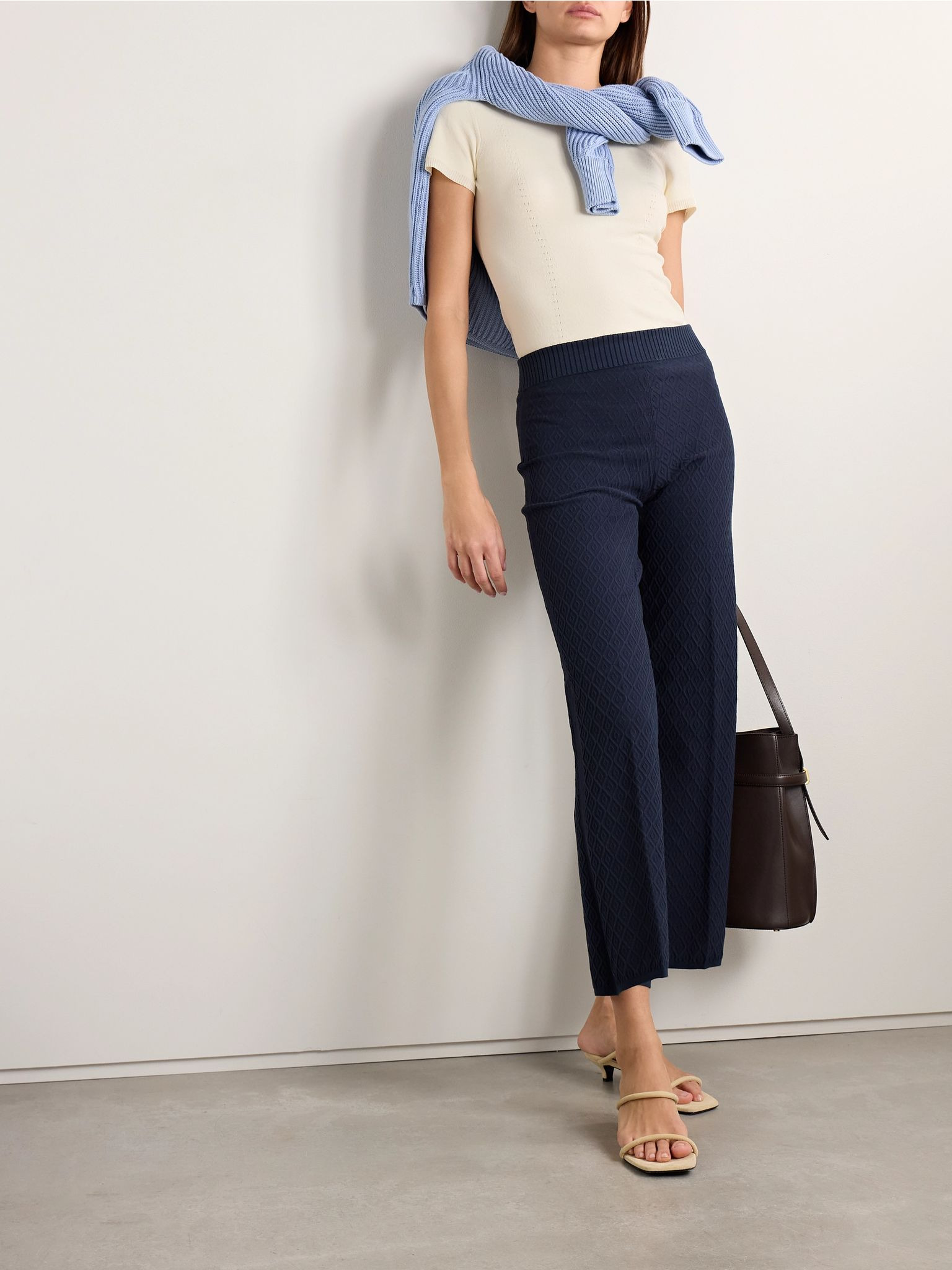 Nat cotton-blend jacquard-knit top Cream - 2
